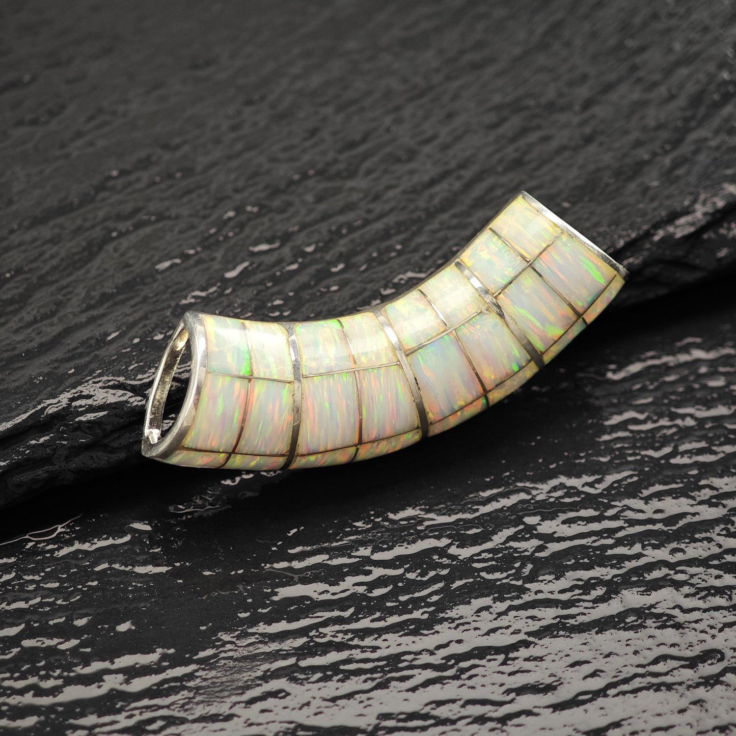Vintage Opal Inlay Pendant Sterling Silver