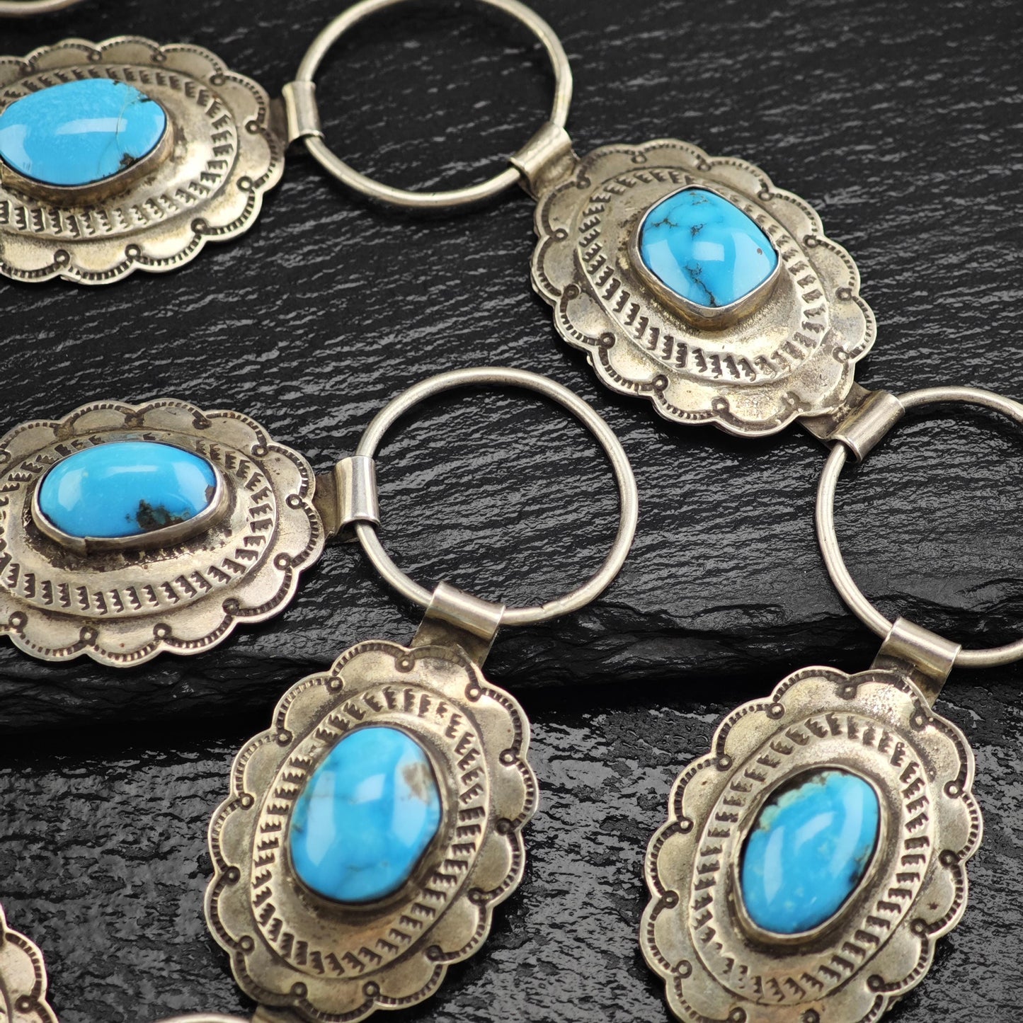 Vintage SW Turquoise Concho Sterling Silver Hook Belt
