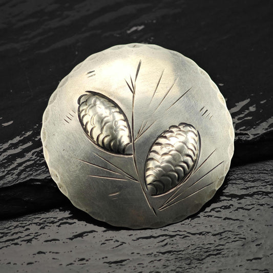 Hammered, Pinecone Stuart Nye Sterling Silver Brooch B2272