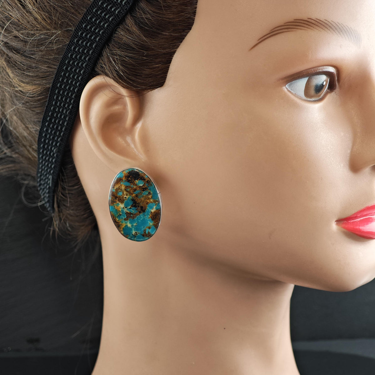 Vintage Navajo Spiderweb Turquoise Stud Sterling Silver Earrings ER3232