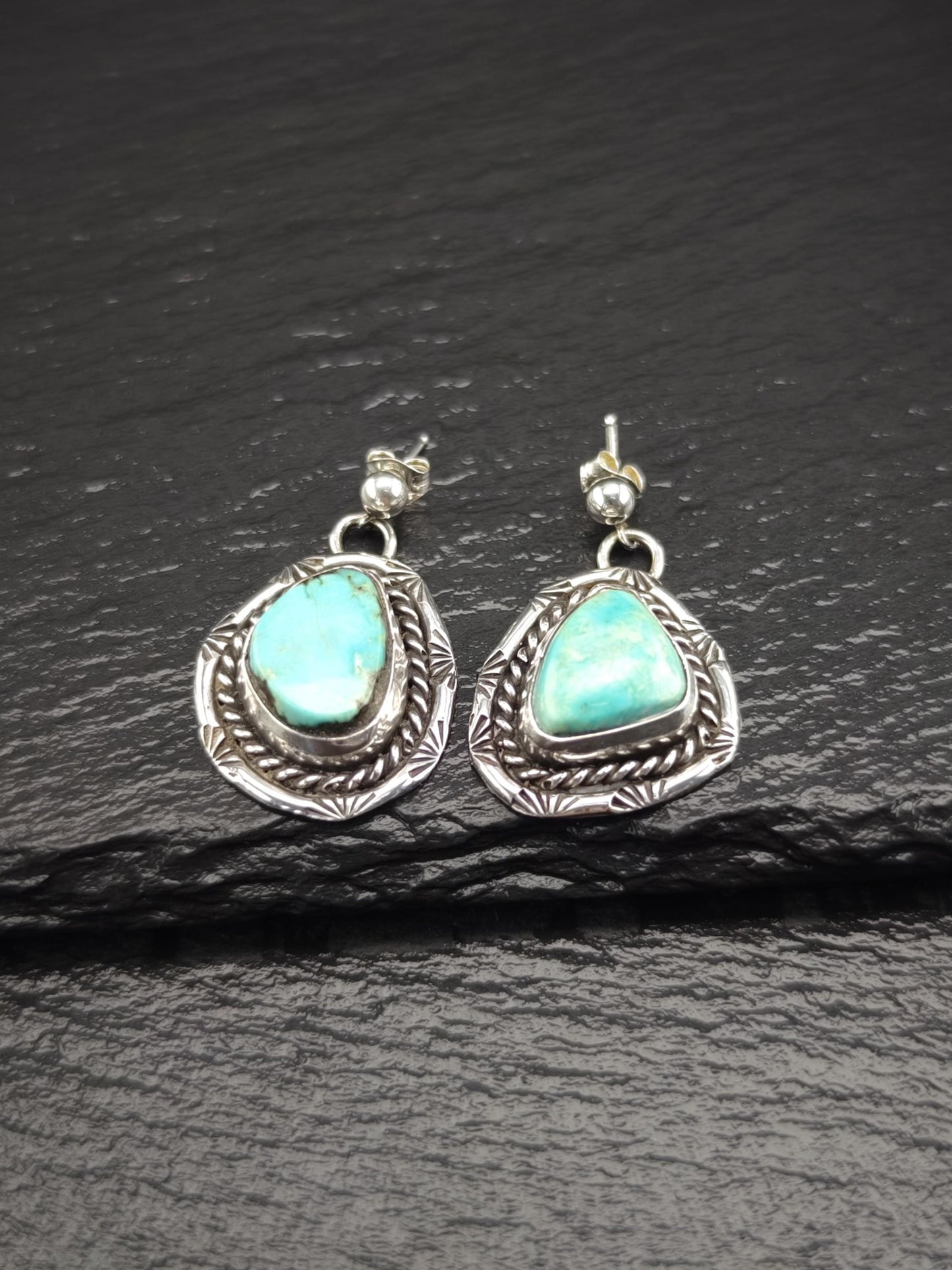 Southwest Turquoise, Stamped Stud/Dangle Earrings Sterling Silver