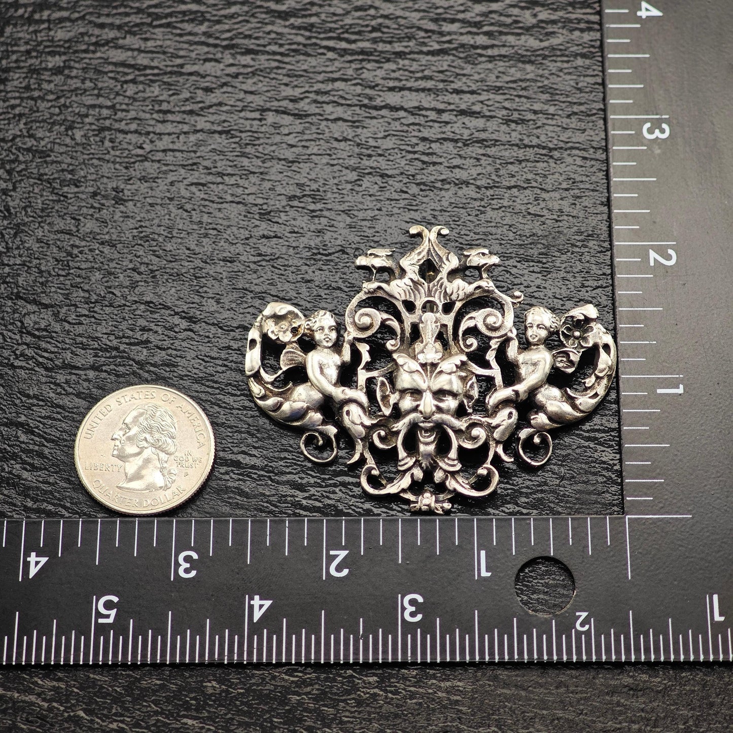 Horned God of Wine Pendant with Cherub Angels in Sterling Silver