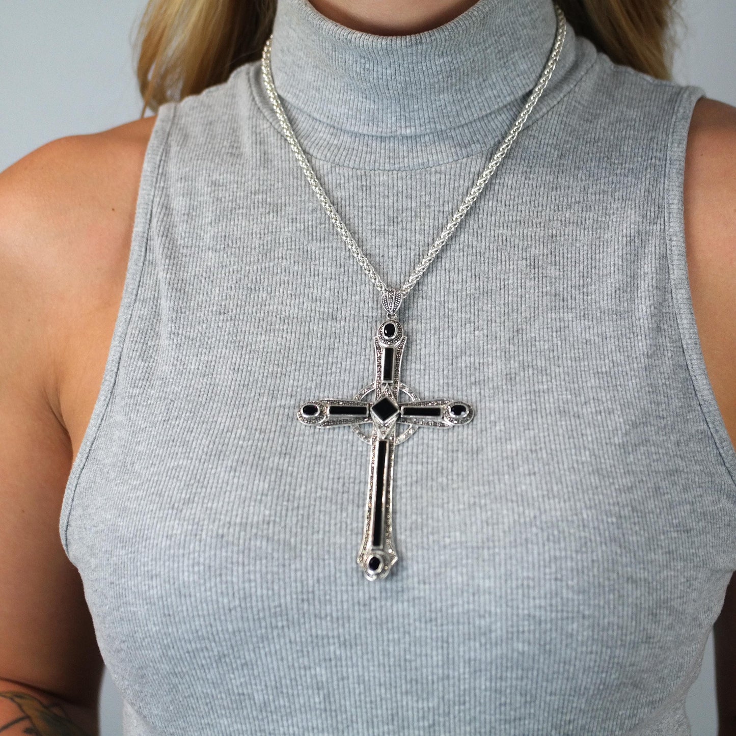 Sterling Silver Cross Pendant XL Gemstone (3" x 5.8") P2830