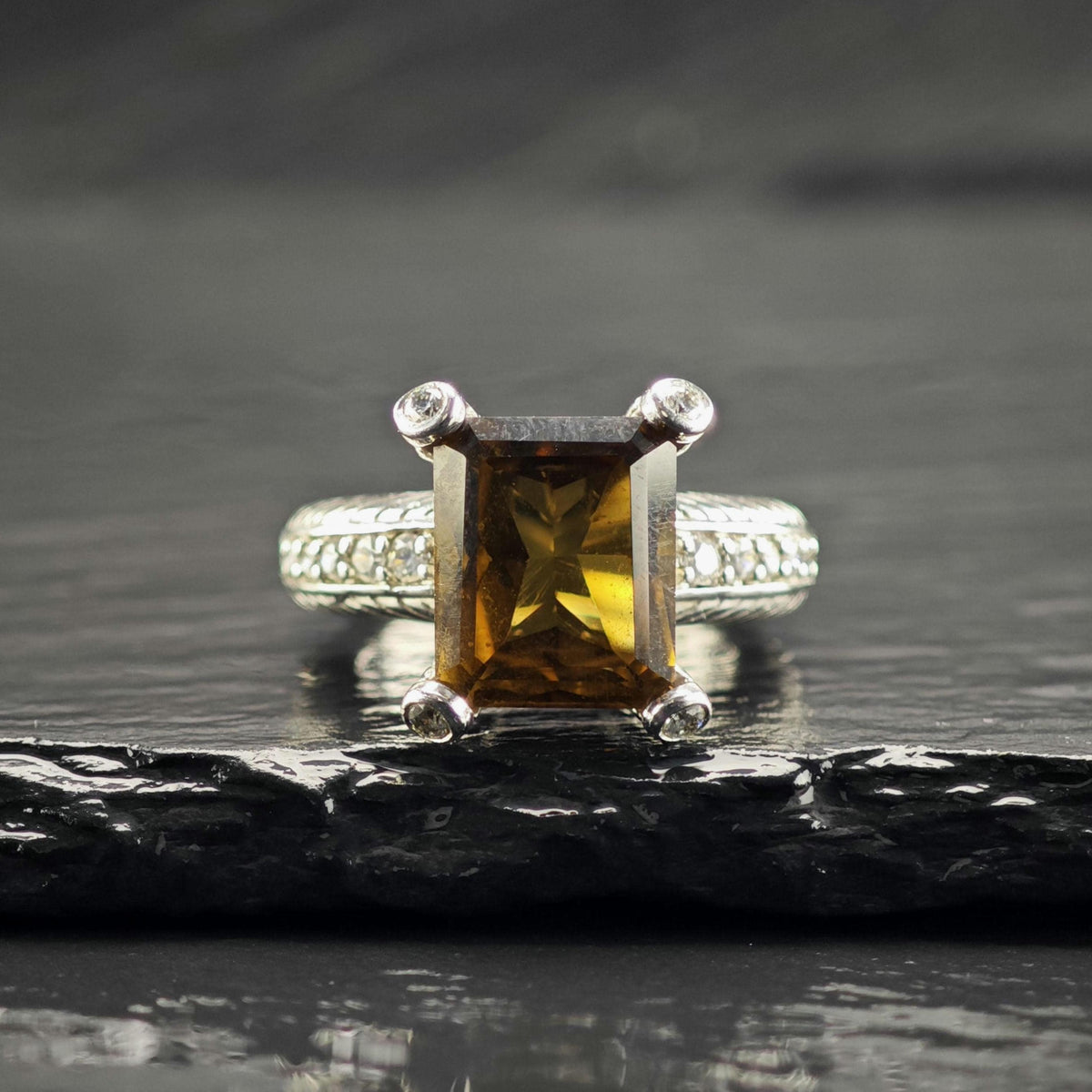 Vintage Judith Ripka Smoky Quartz CZ Sterling Silver Ring Sz 6 R6832