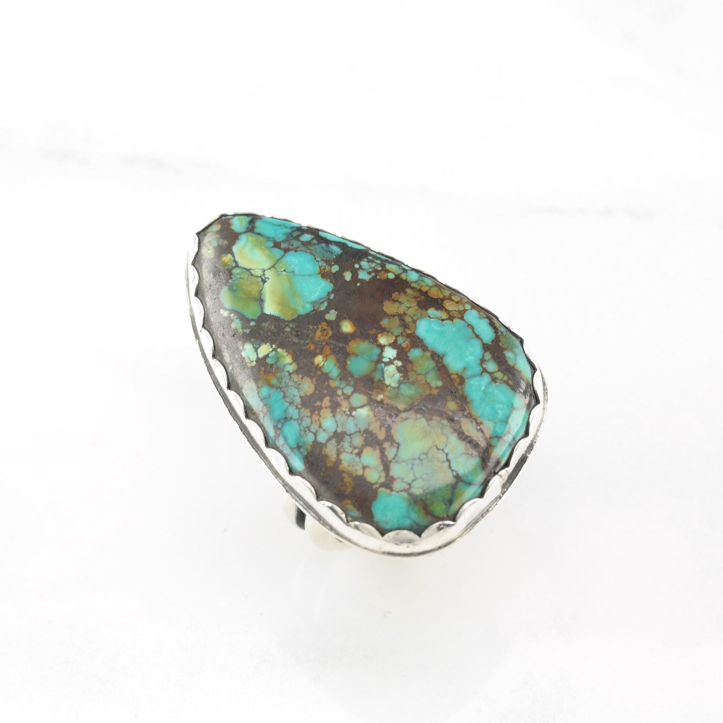 Southwest Large Spiderweb Turquoise Silver Ring Sterling Size 7 3/4