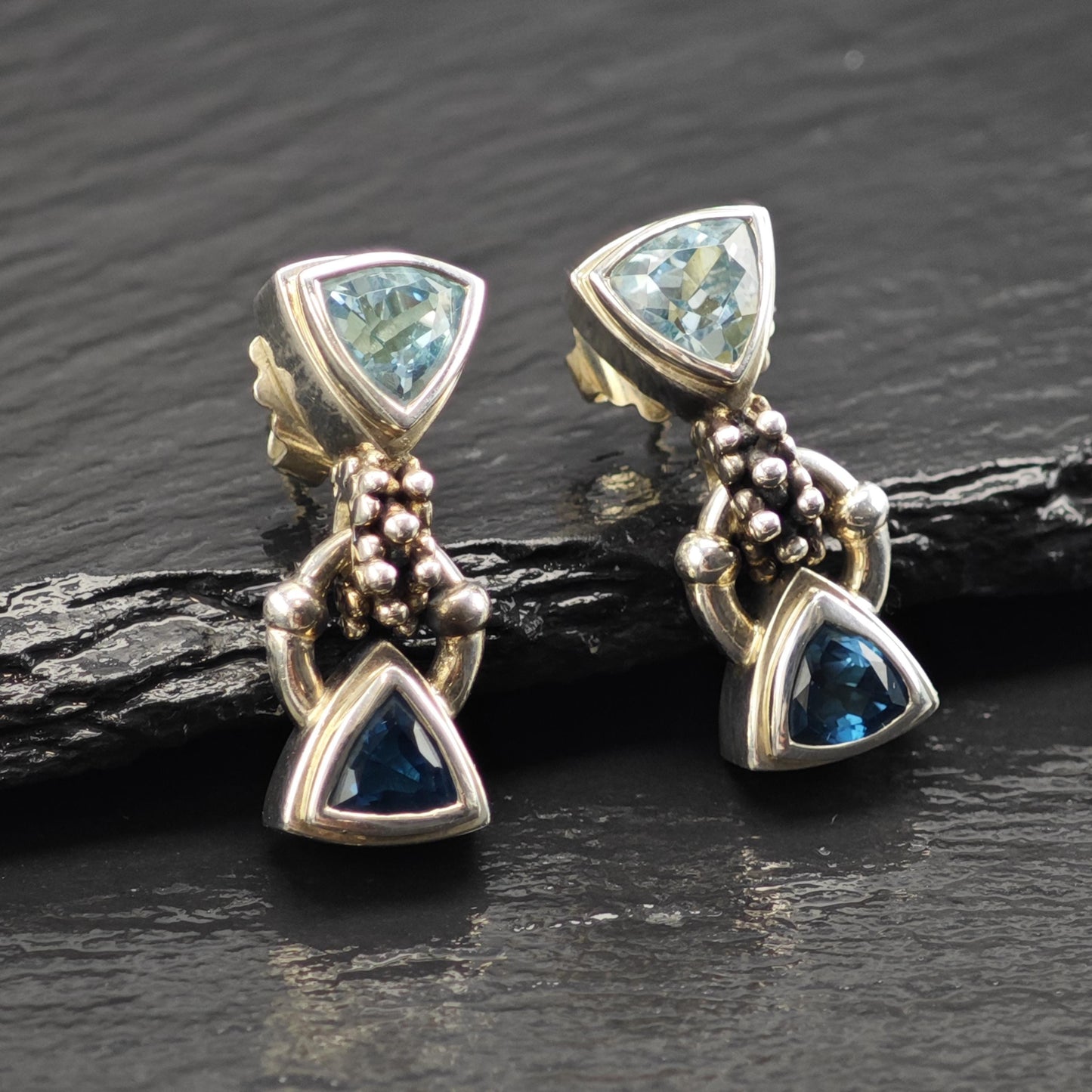Vintage Michael Dawkins Topaz, 14K Gold Post Sterling Silver Stud Earrings ER3179