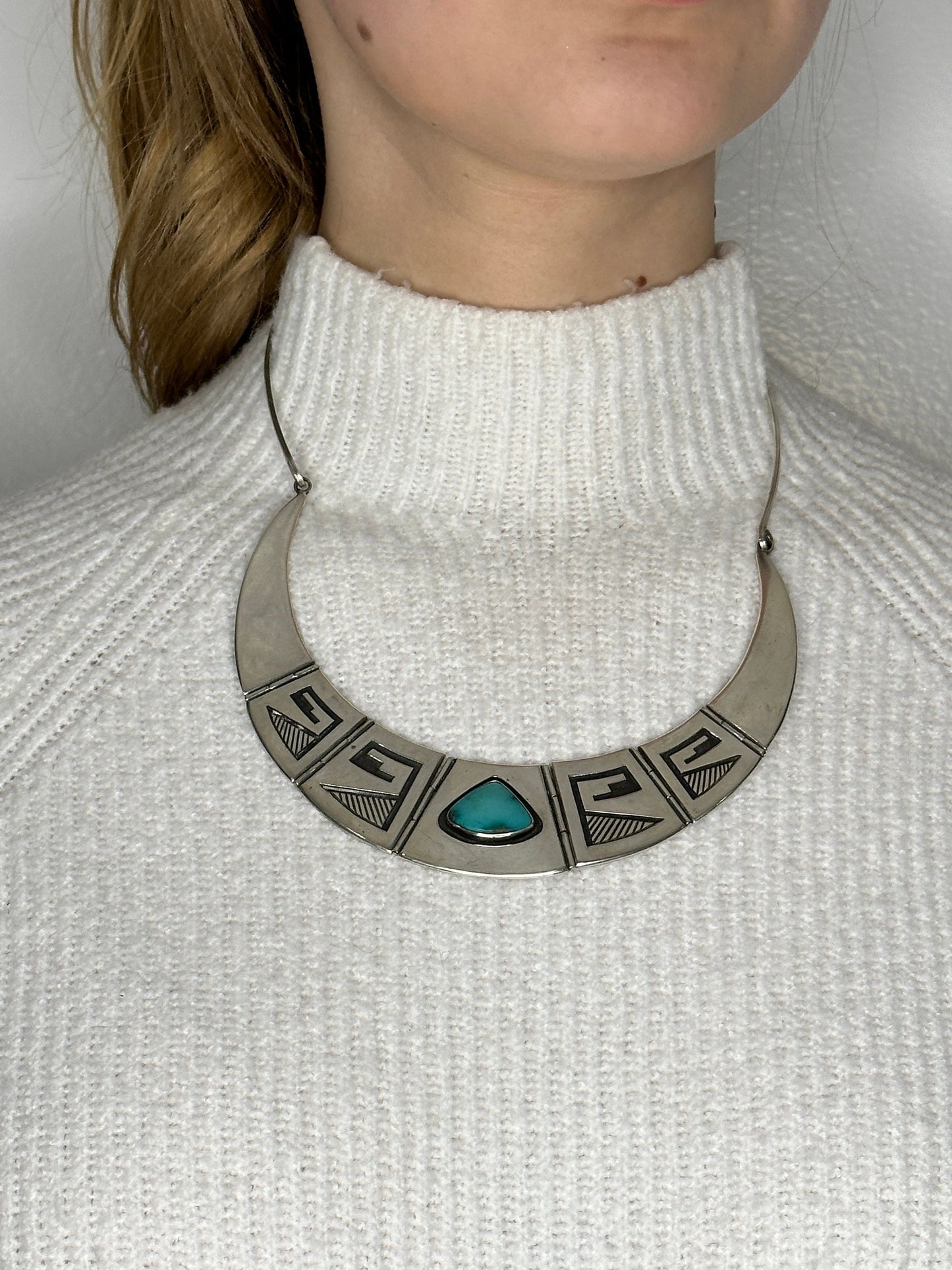 Native American Sterling Silver Blue Turquoise Overlay Necklace Ted Wadsworth