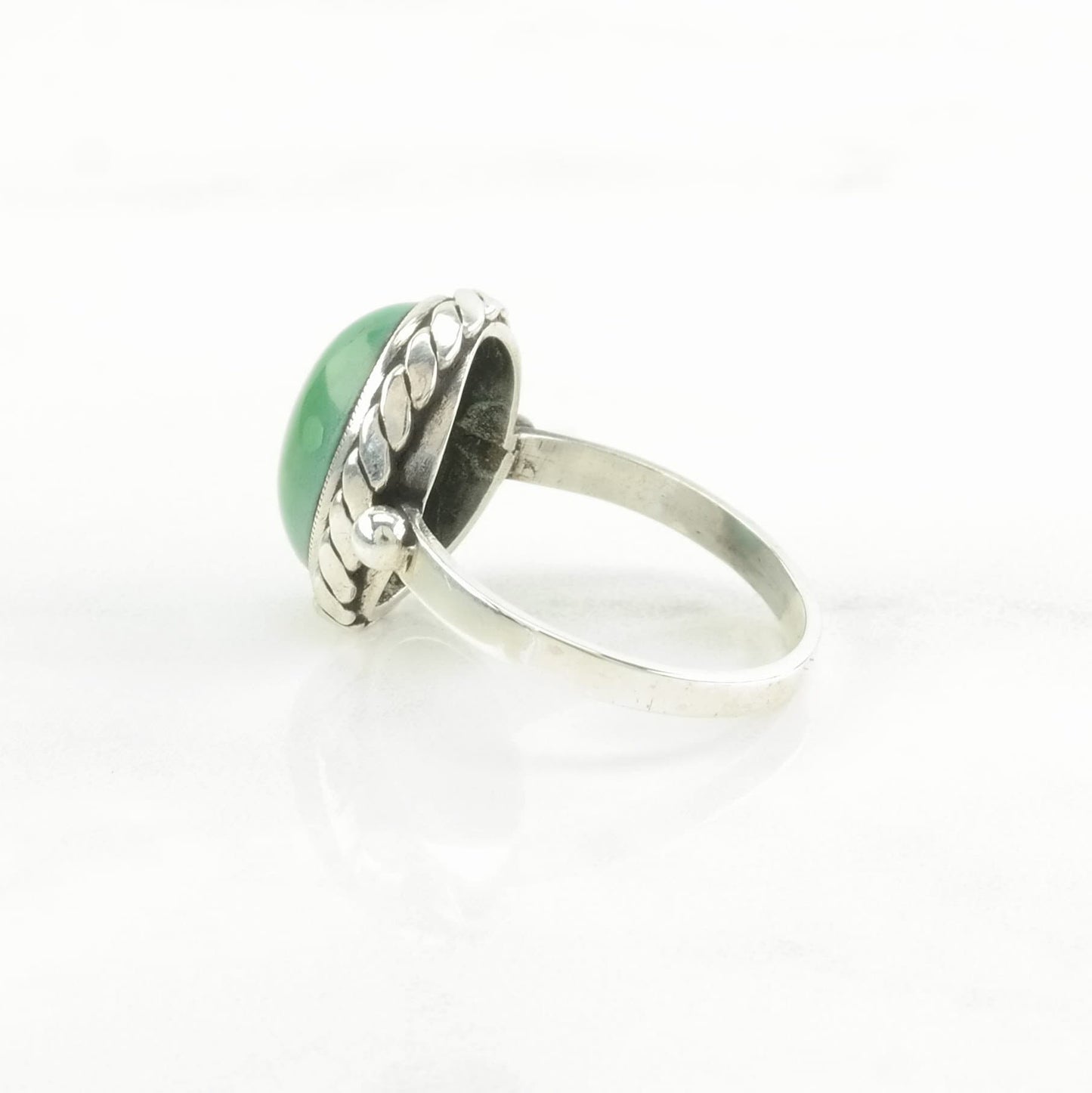 Sterling Silver Ring Turquoise Rope Detail Green Size 7 1/2