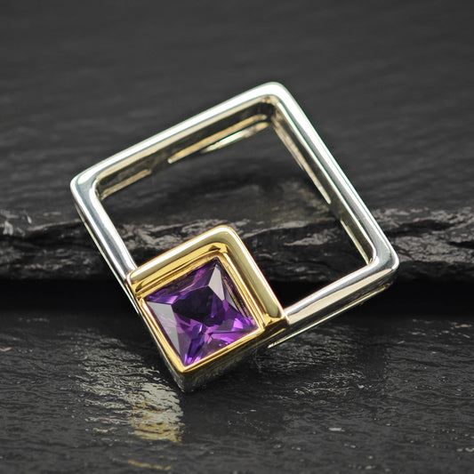 Amethyst 18K Gold Accent Abstract Pendant Sterling Silver P2795
