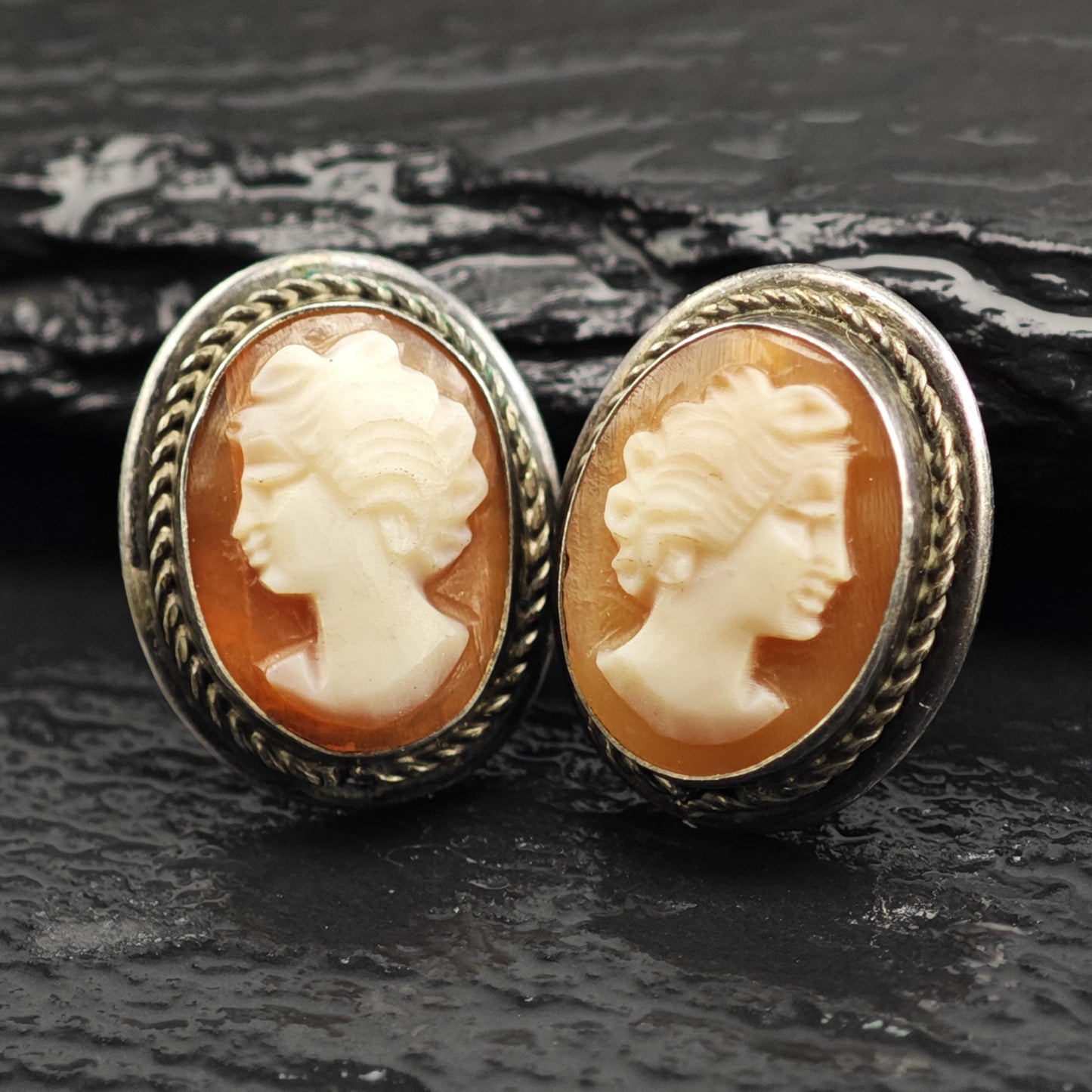 Choice of Coral, White Cameo Stud Sterling Silver Earrings ER3171
