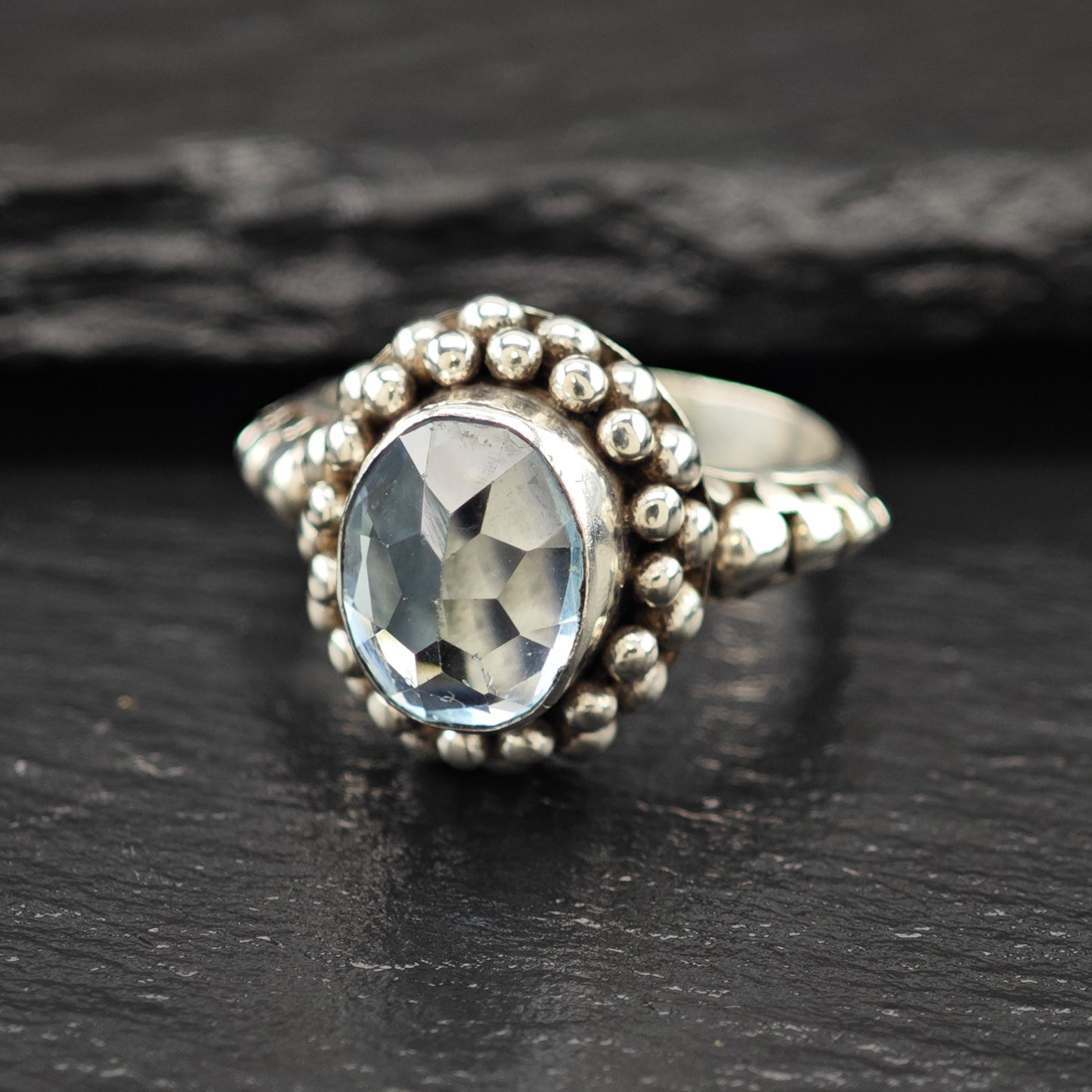 Sterling Silver Ring Oval Topaz Gemstone Size 6 R6101