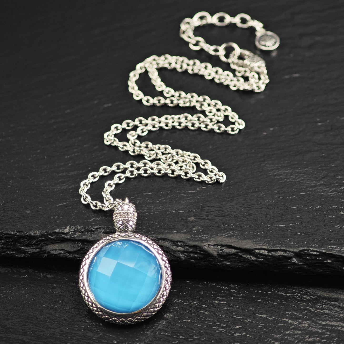Andrea Candela Blue Doublet Pendant, Diamond Accent Sterling Silver Necklace N2734