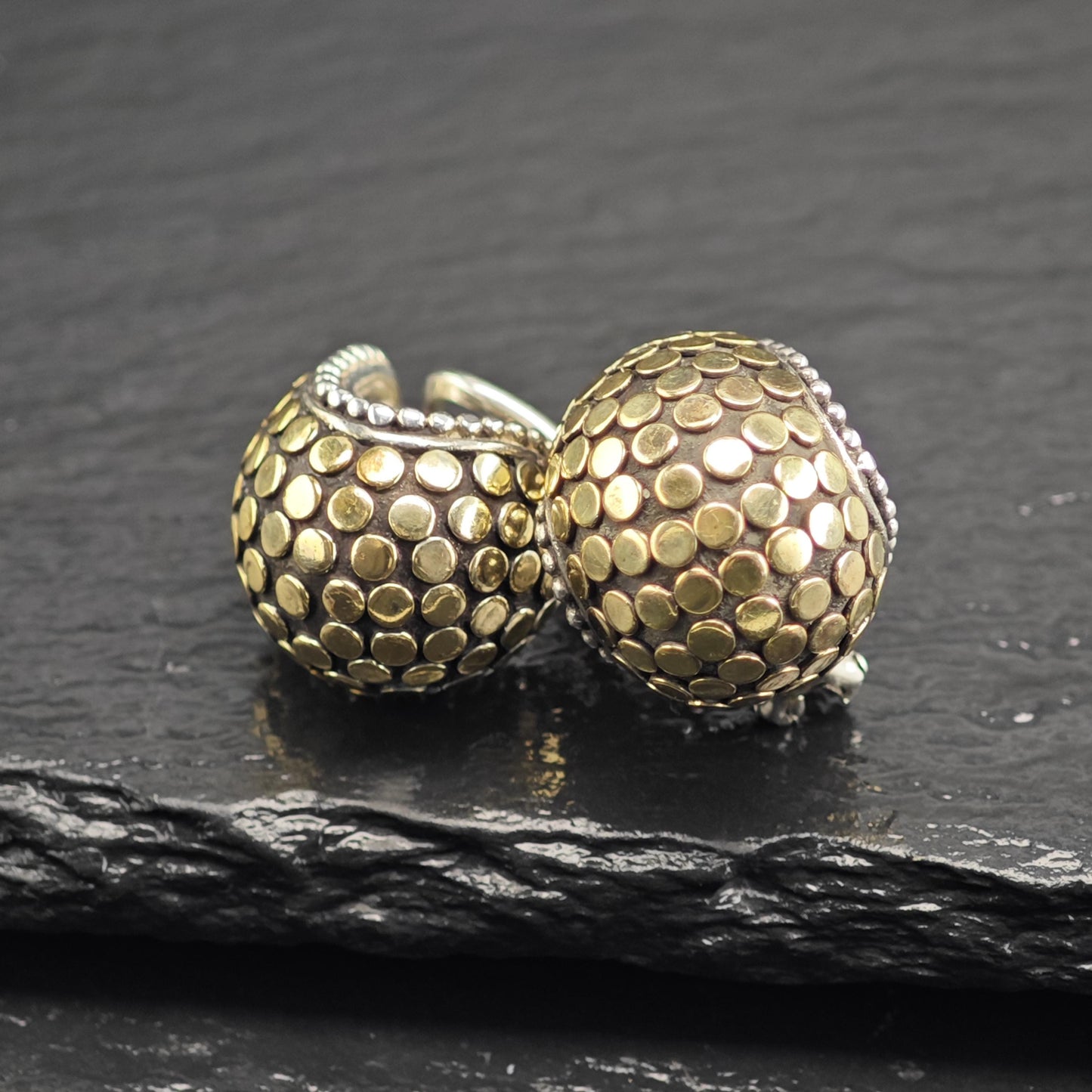 Vintage John Hardy 18K Gold Accent Scallop Omega Back Sterling Silver Earrings ER3194