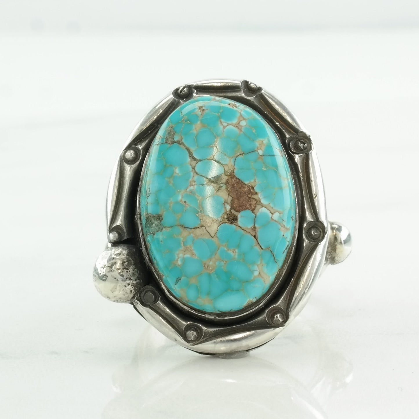 Native American Silver Ring Large, Turquoise Spiderweb, Sterling Silver Size 8