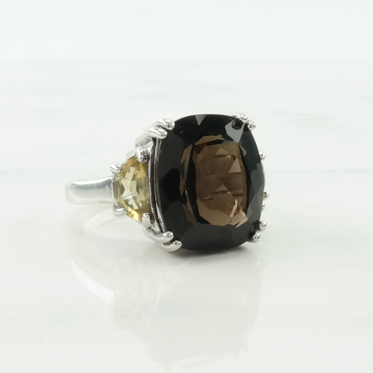 Sterling Silver Ring Smokey Quartz Citrine Size 7