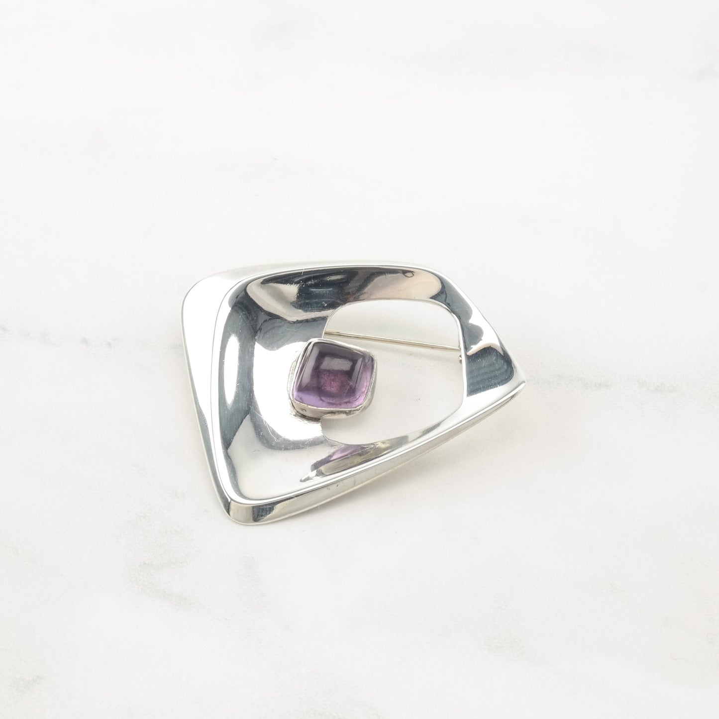 Swedish Modernist Purple, Amethyst Sterling Silver Brooch