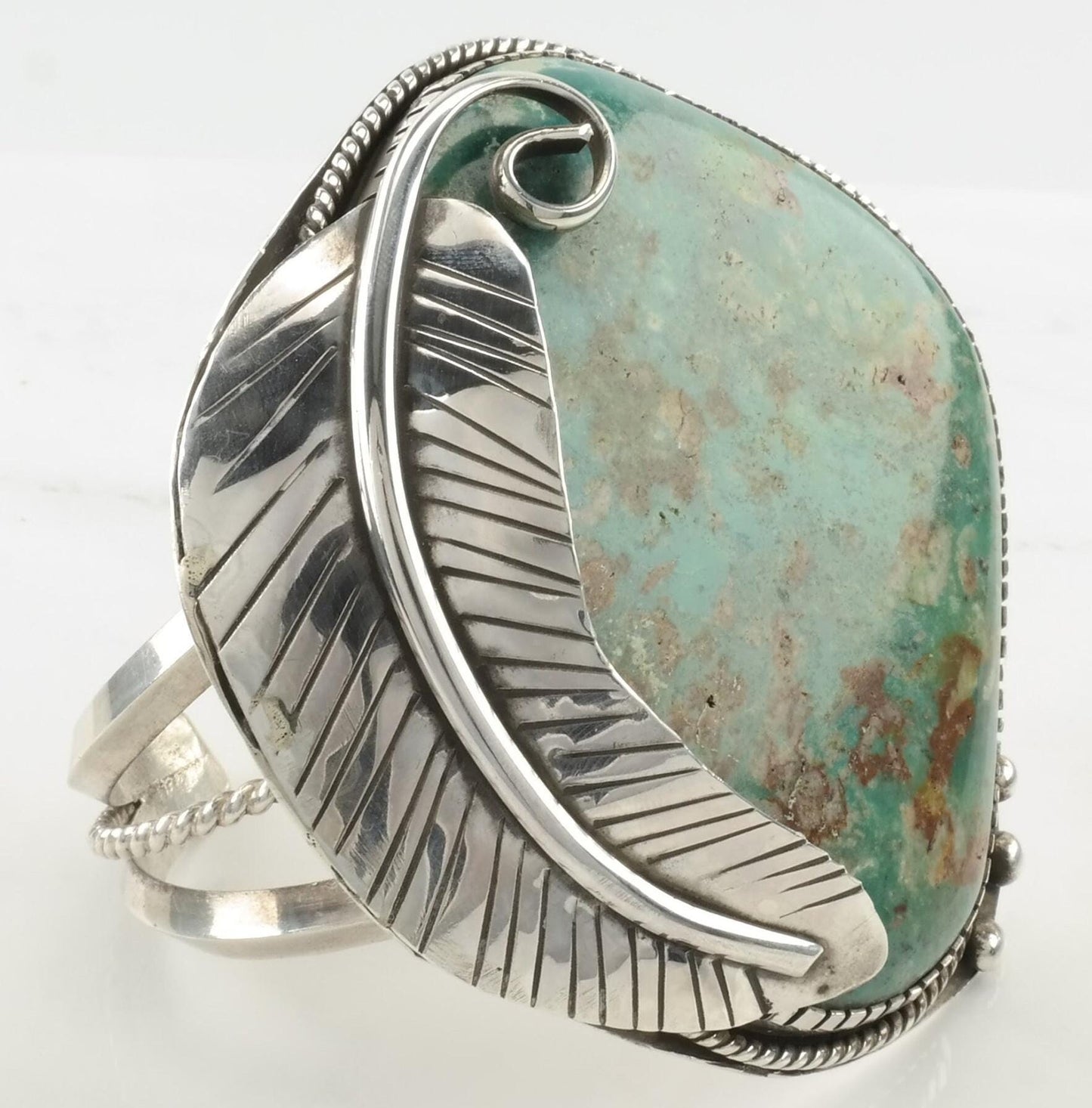 Large Southwestern Sterling Silver Cuff Bracelet Blue Turquoise