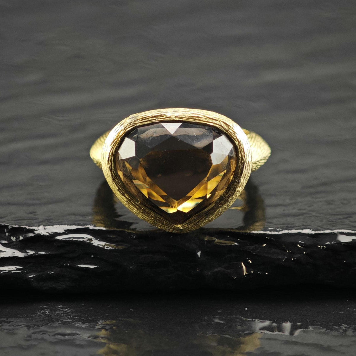 Smoky Quartz Gold-Plated Sterling Silver Ring Sz 5 3/4 R6831