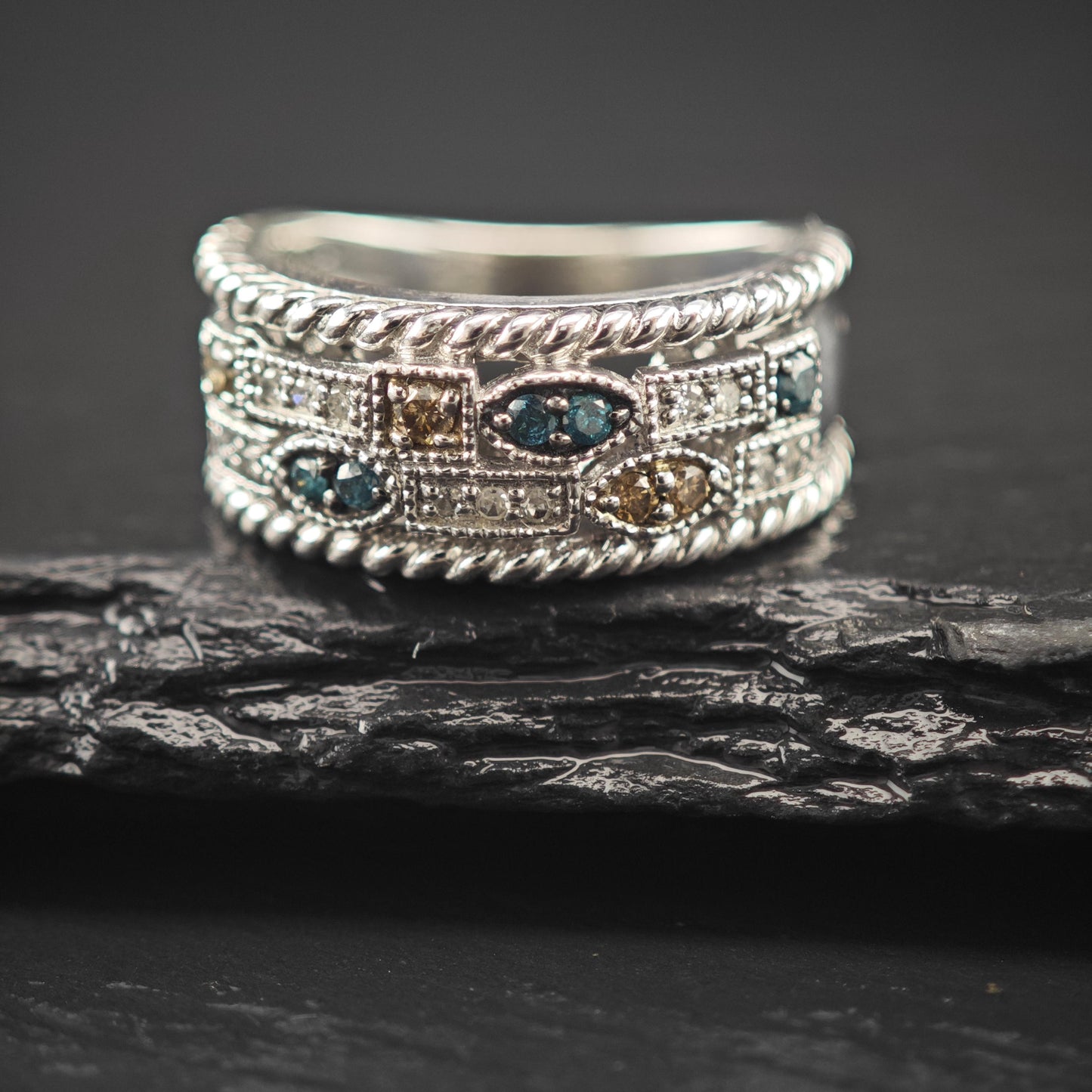 Multi-Color Diamond Band Sterling Silver