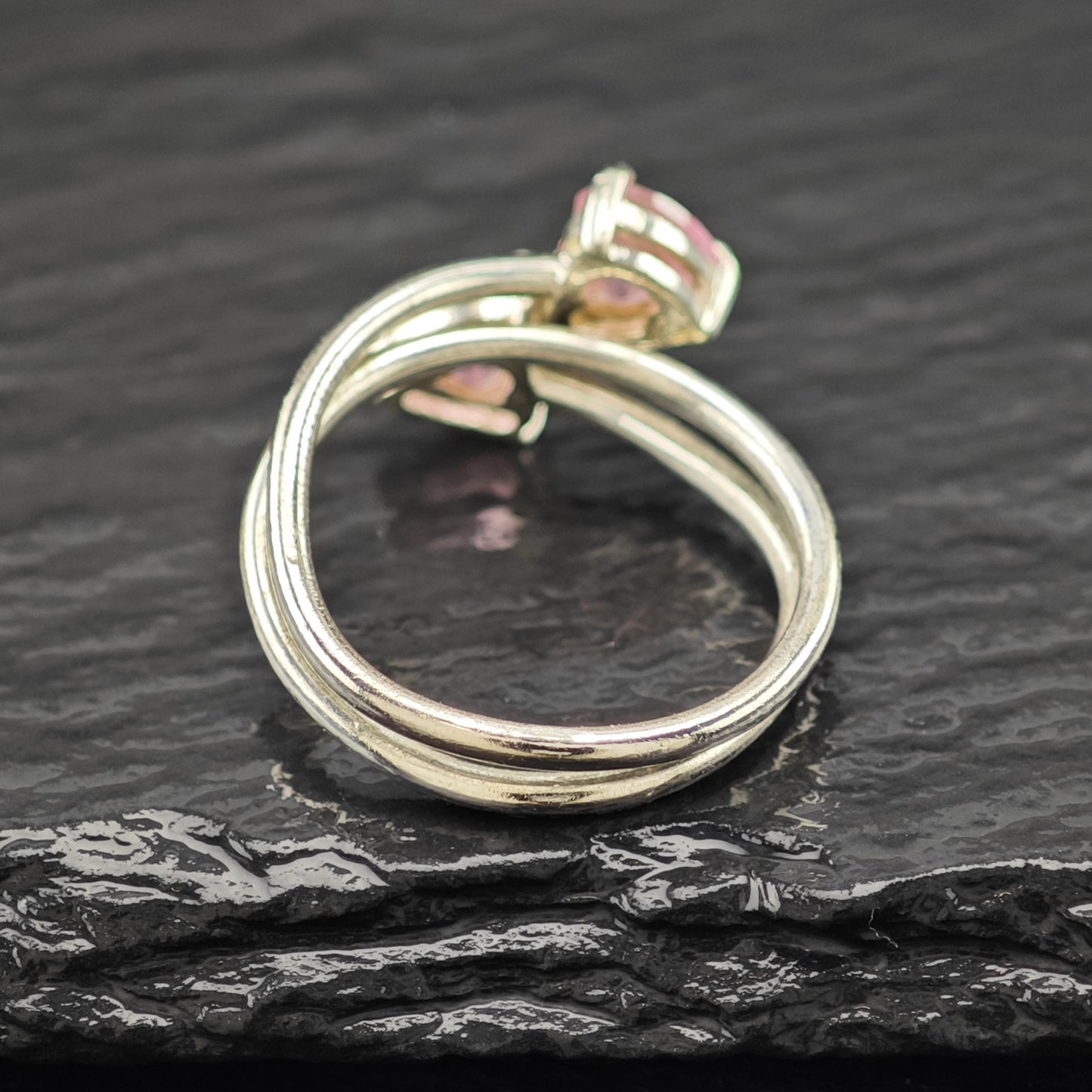 Sterling Silver Ring Double Pink Hearts Size 7 R6191