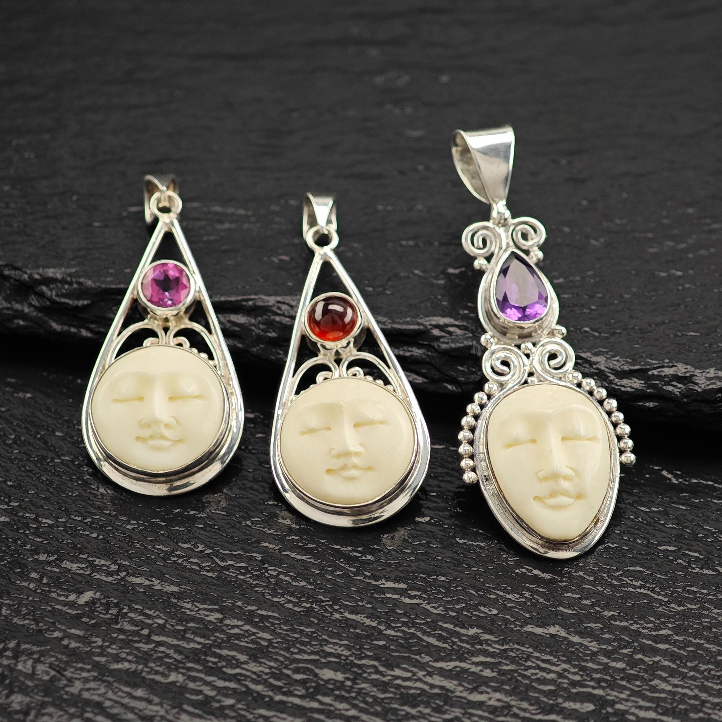 Choice of Bali Princess, Carved Face Pendant Sterling Silver