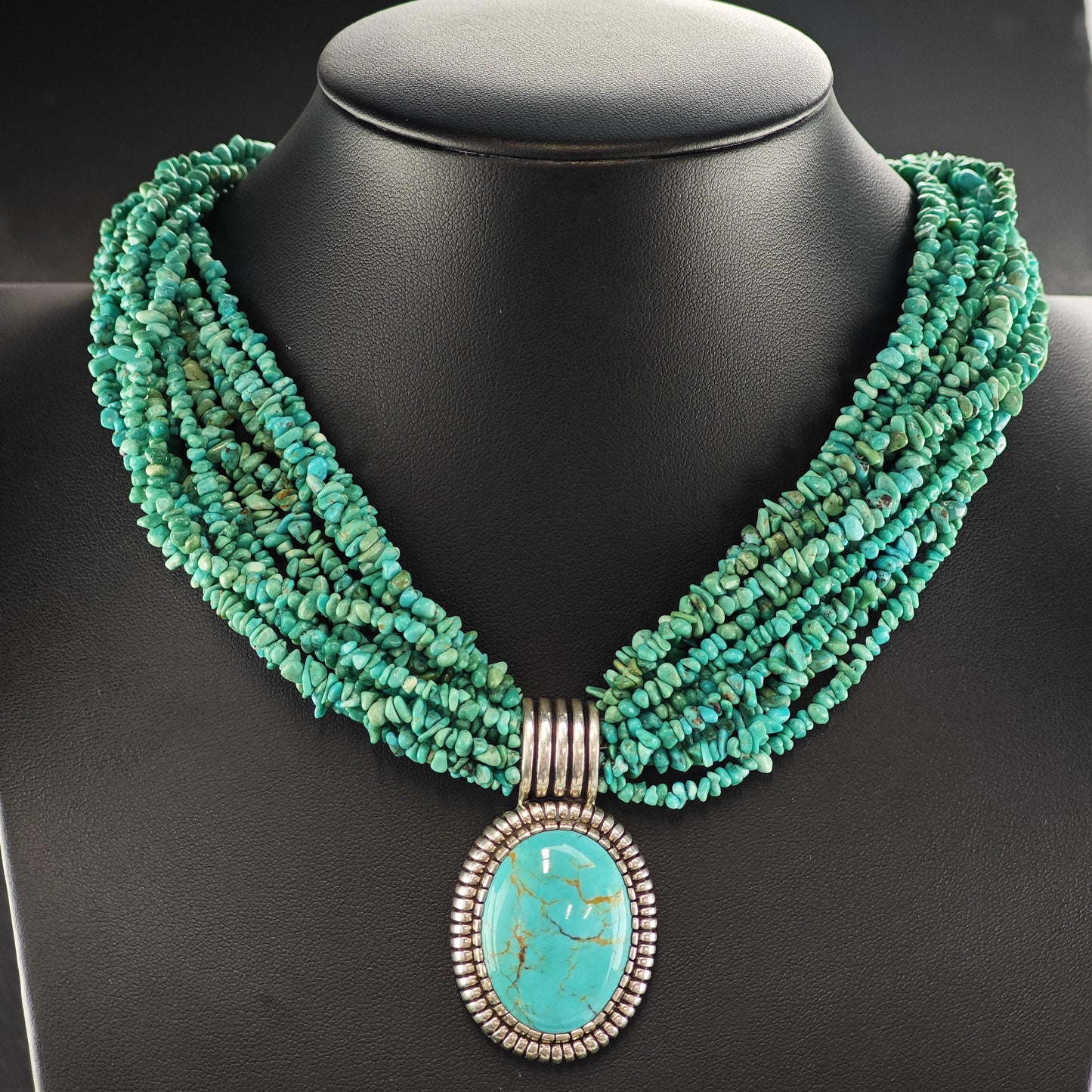 Vintage Caroll Felley Turquoise 12 Strand Sterling Silver Necklace N2725