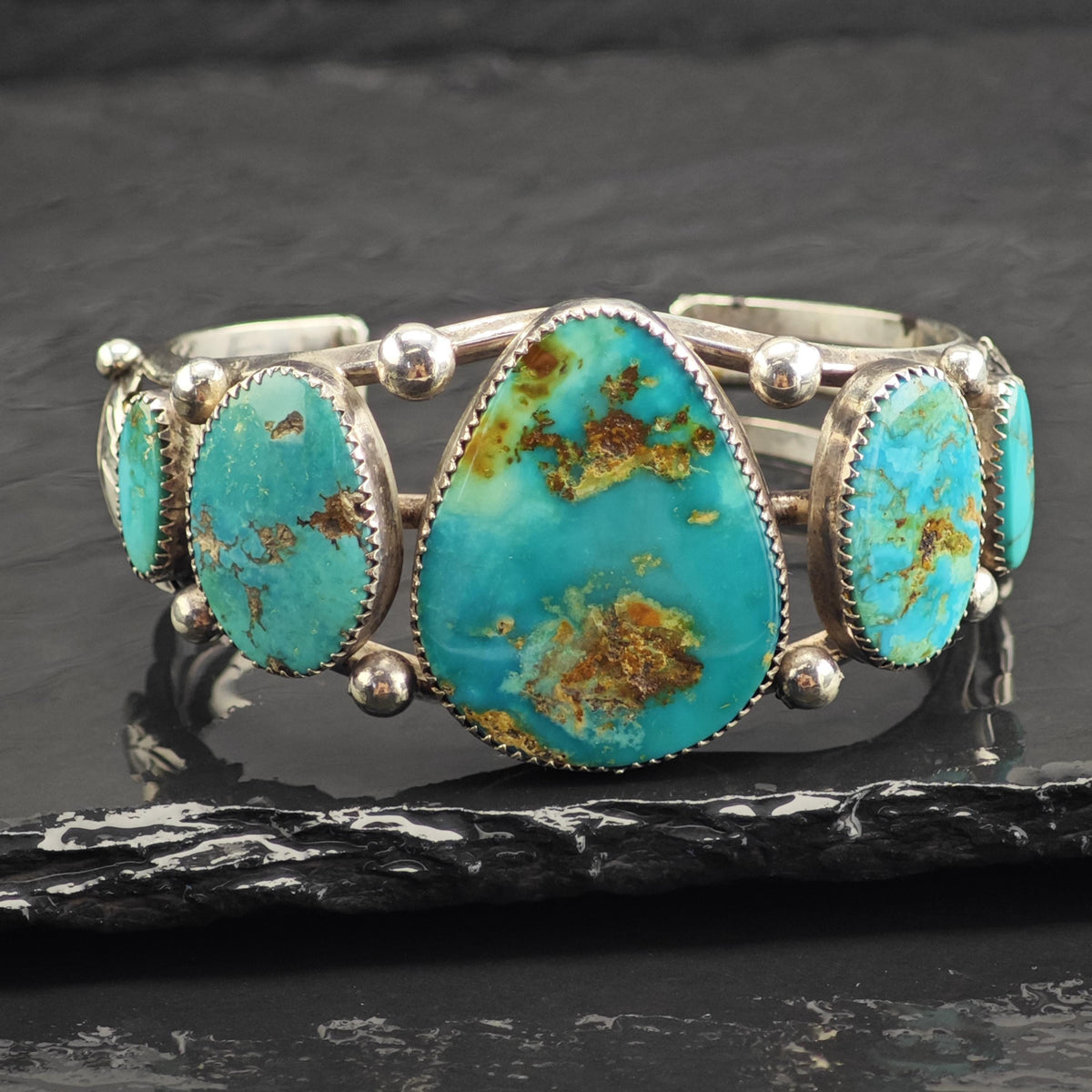Vintage Native American Teardrop Royston Turquoise Sterling Silver Cuff Sz 6 1/2" BR3135
