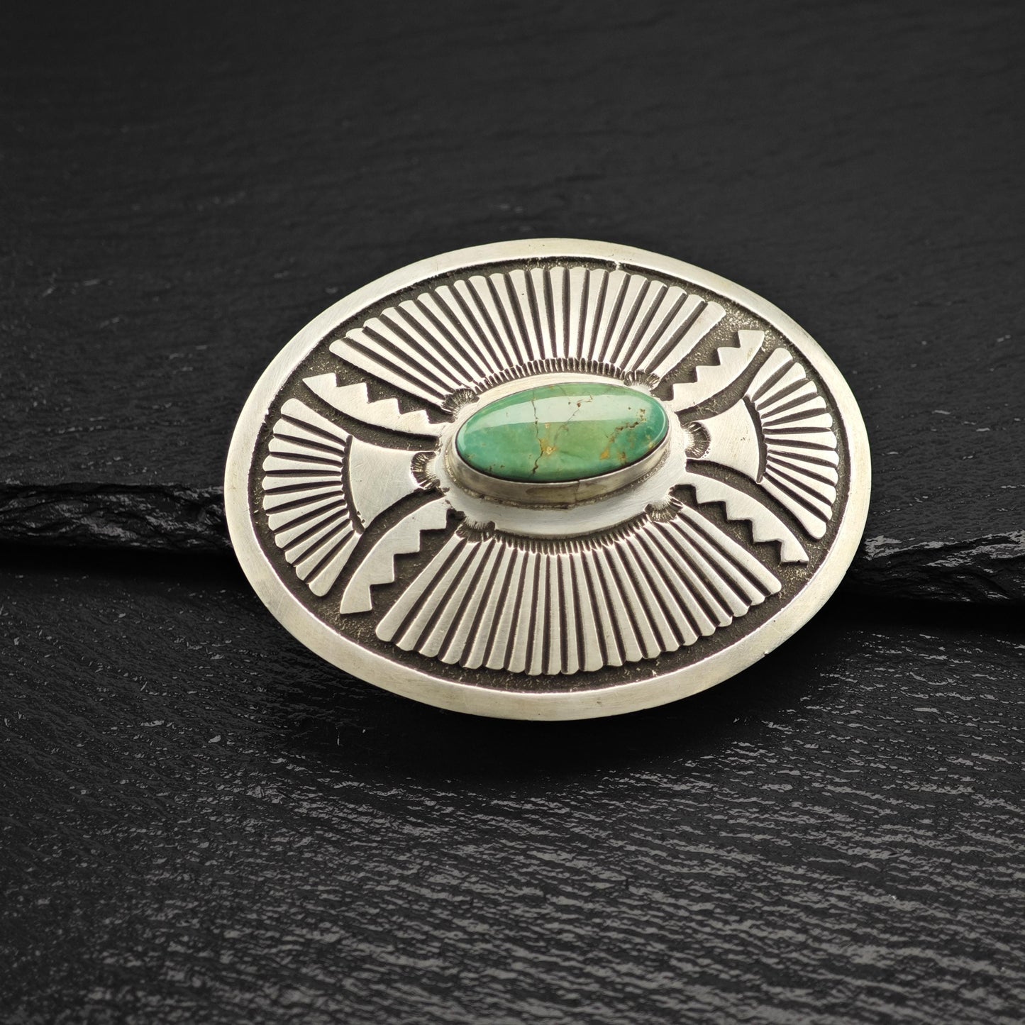 Turquoise Overlay Belt Buckle by Henry Morgan Native American Sterling Silver