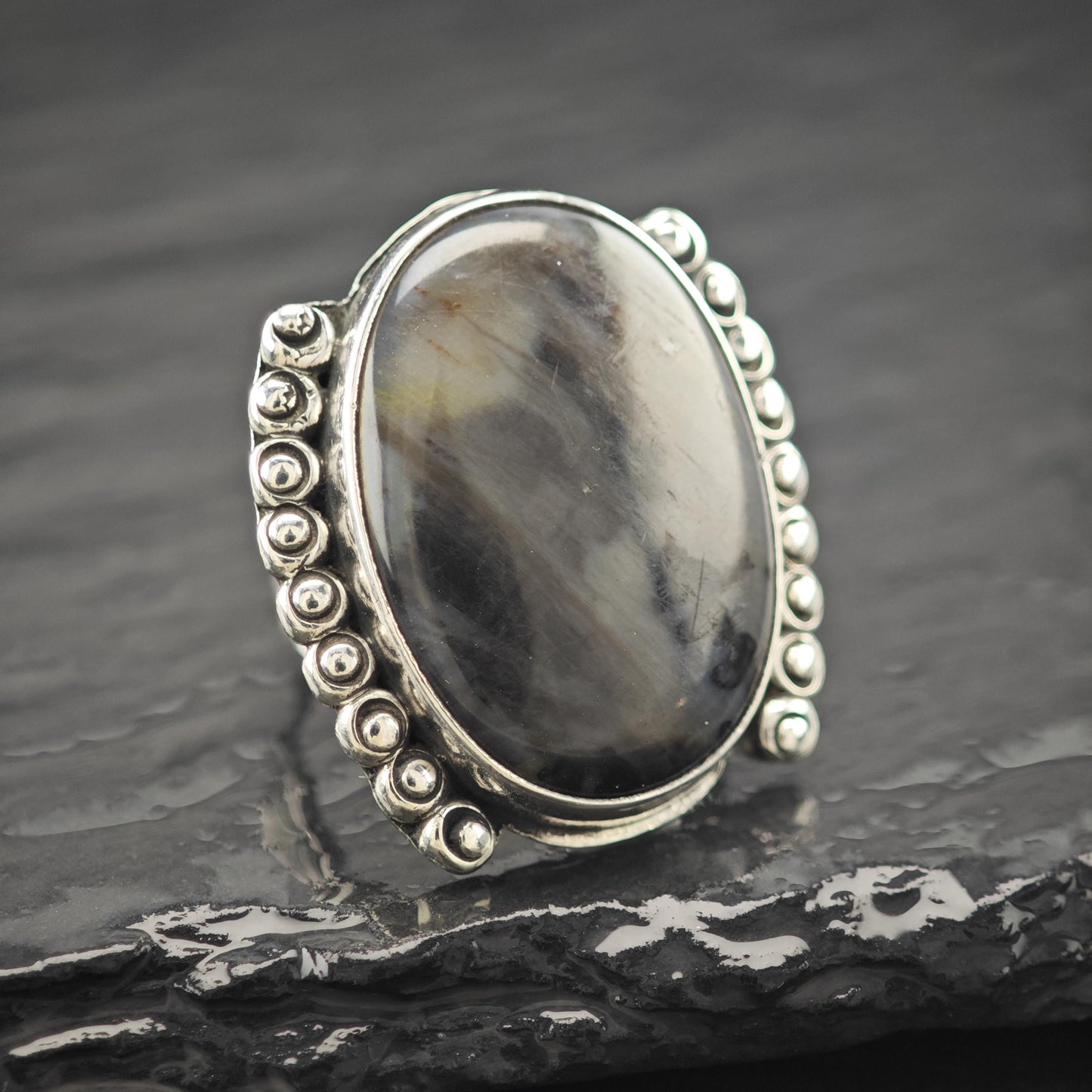 Southwestern Agate Ring Sterling Silver Size 5 3/4