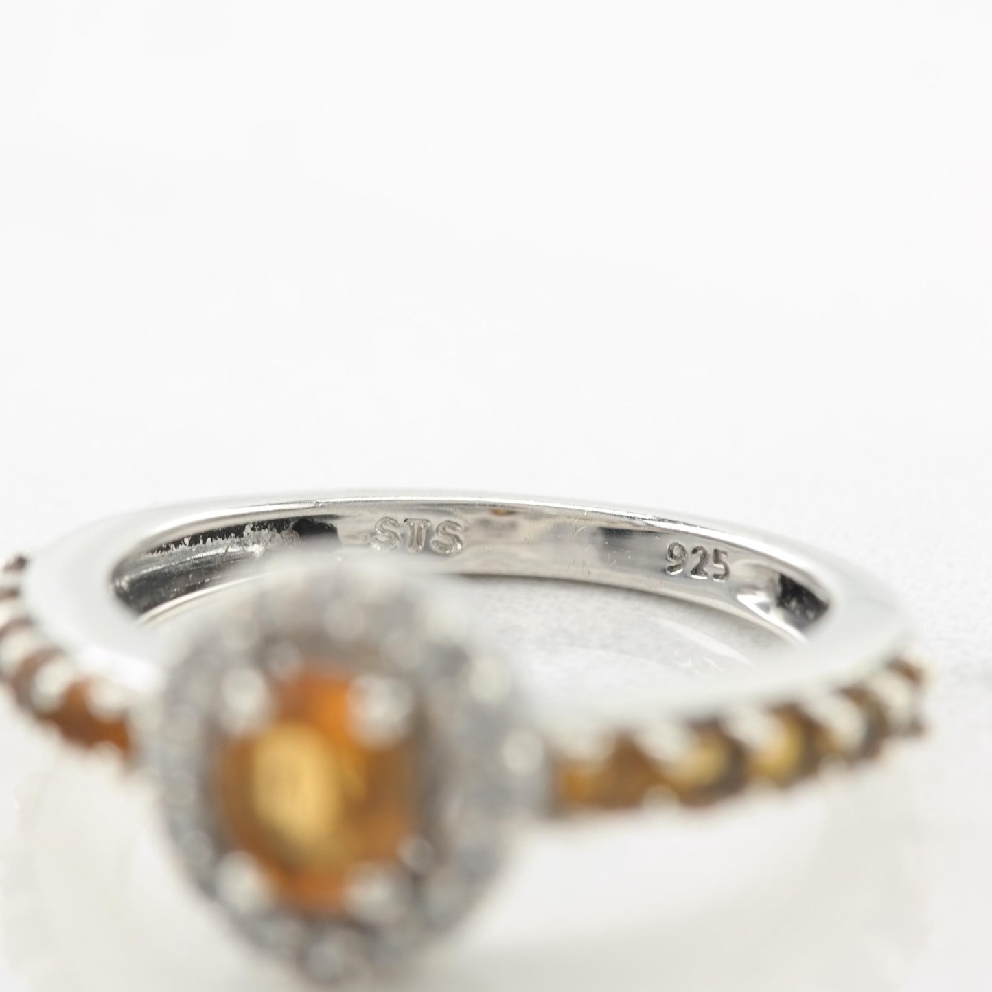 Vintage Sterling Silver Citrine Halo Ring
