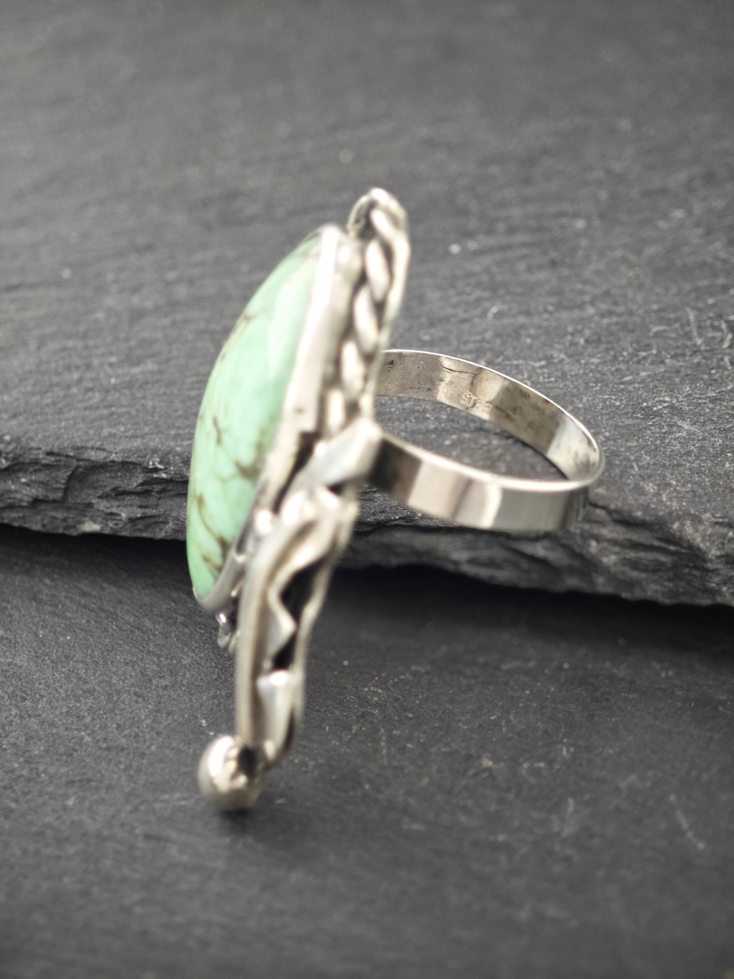 Southwest Green Turquoise Ring Sterling Silver