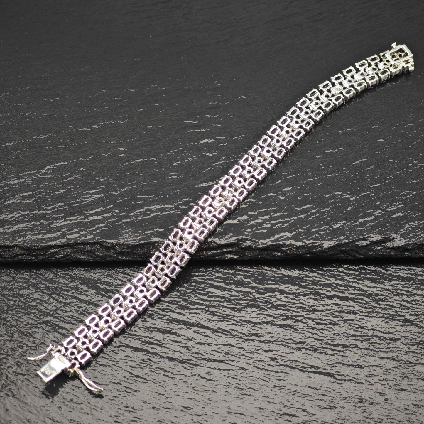 Amethyst Triple Strand Line Bracelet Sterling Silver Size 7"