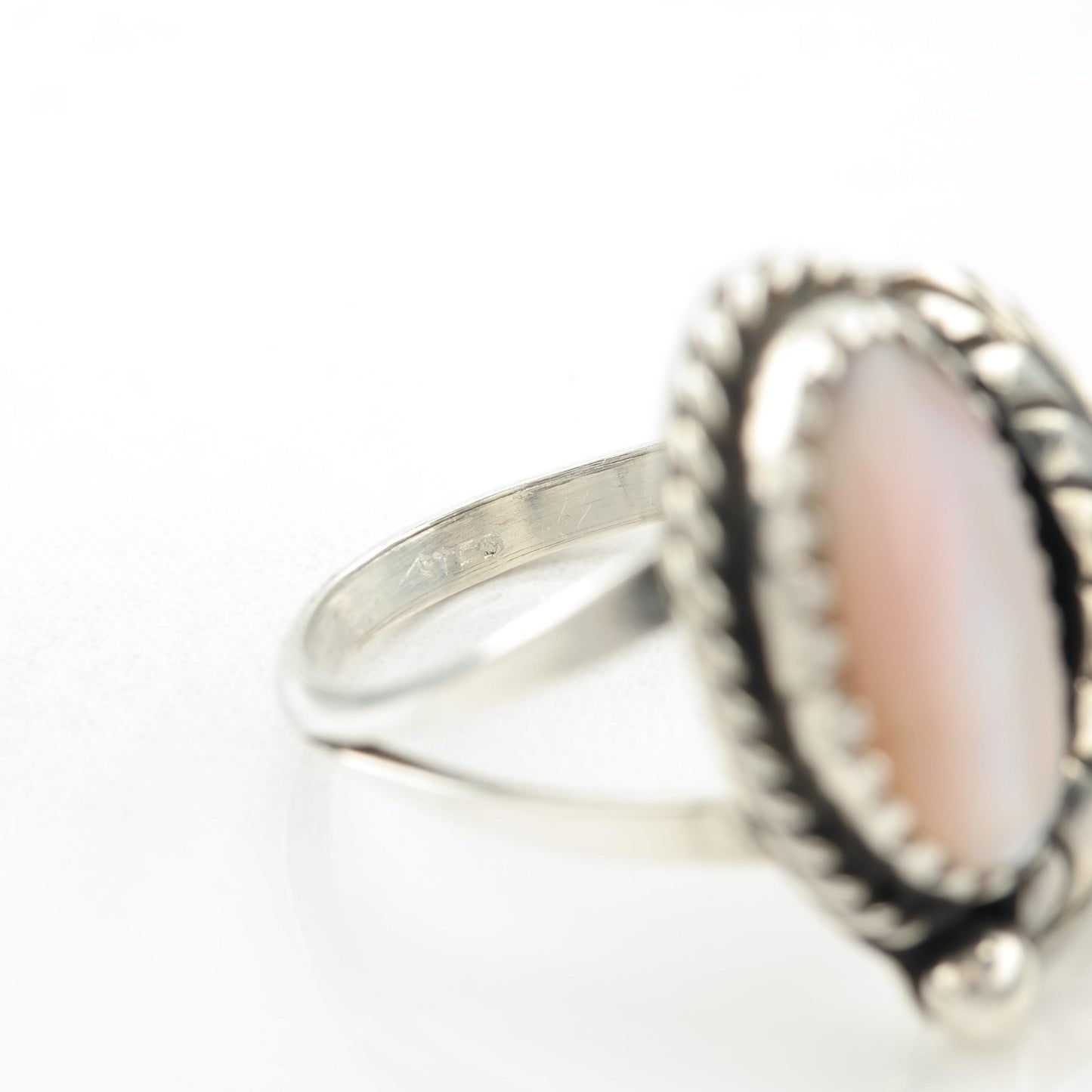 Native American Pink MOP Silver Ring Sterling Size 5 3/4