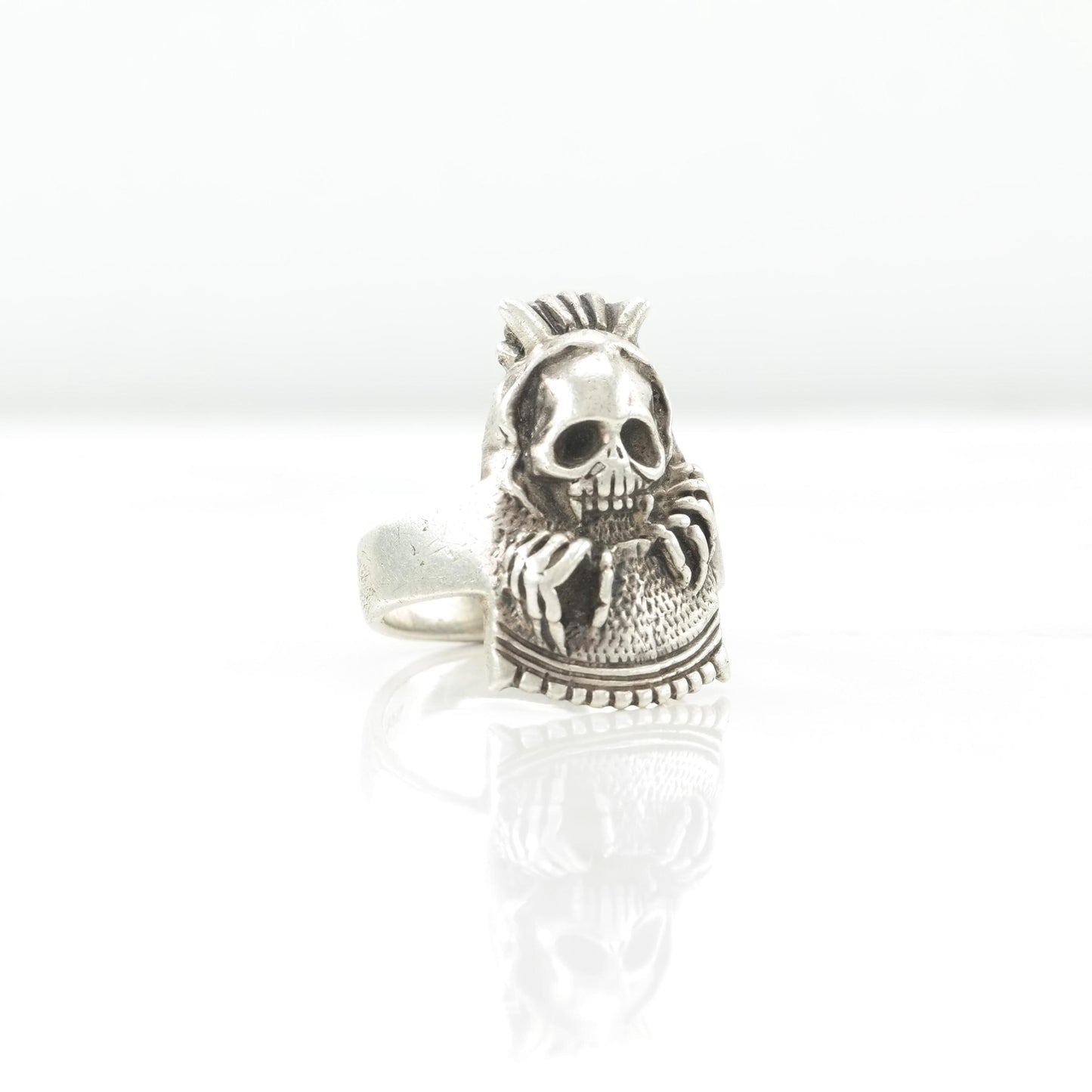 Vintage Biker Silver Ring Skull Skeleton Sterling Size 7 1/4