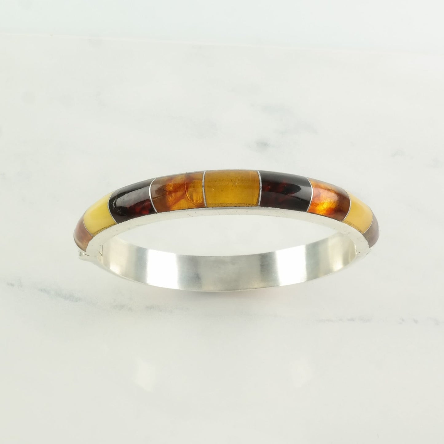 DTR Sterling Silver Bangle Bracelet Orange Amber Inlay