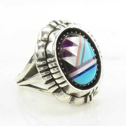 Southwest Sterling Silver Inlay Ring Size 6 1/2