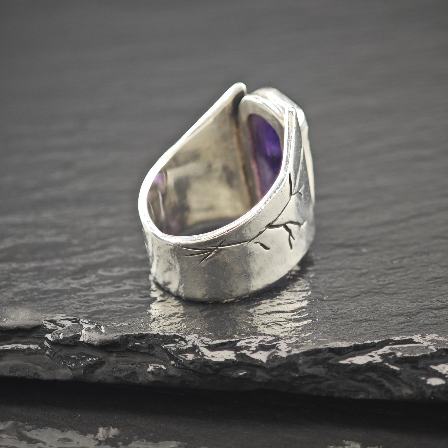Vintage Sterling Silver Ring, Abstract Amethyst Size 6