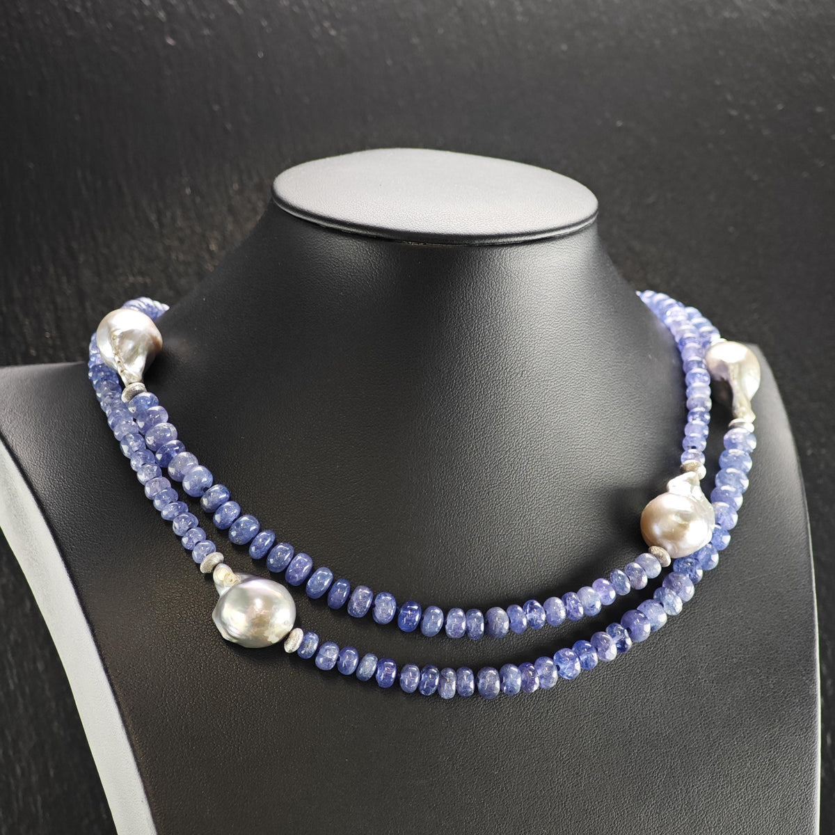 Blue Tanzanite Pearl Beaded Necklace Sterling Silver N2781