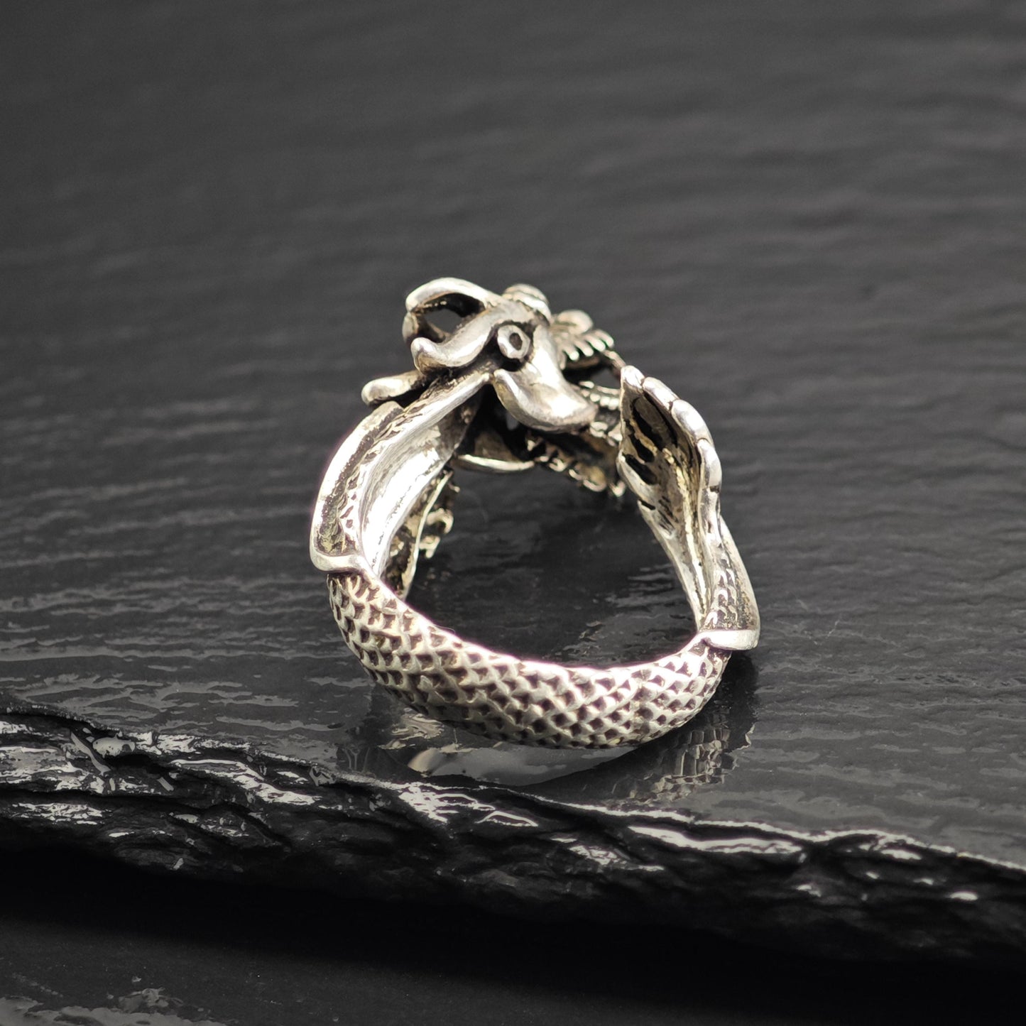 Oxidized Chinese Dragon Bypass Sterling Silver Ring Sz 8 R6717