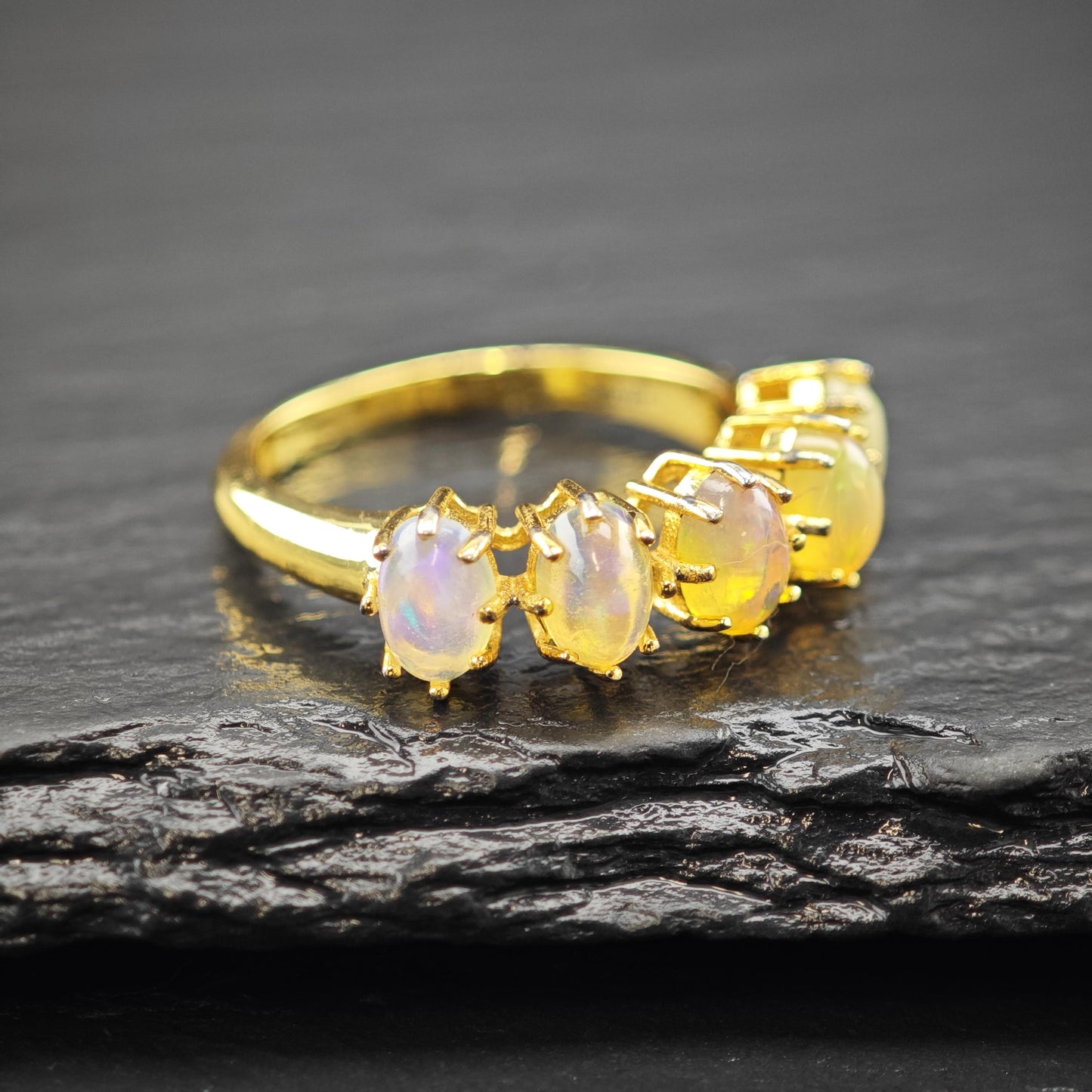 Yellow Opal Gold Plated Ring Sterling Silver Sz 8