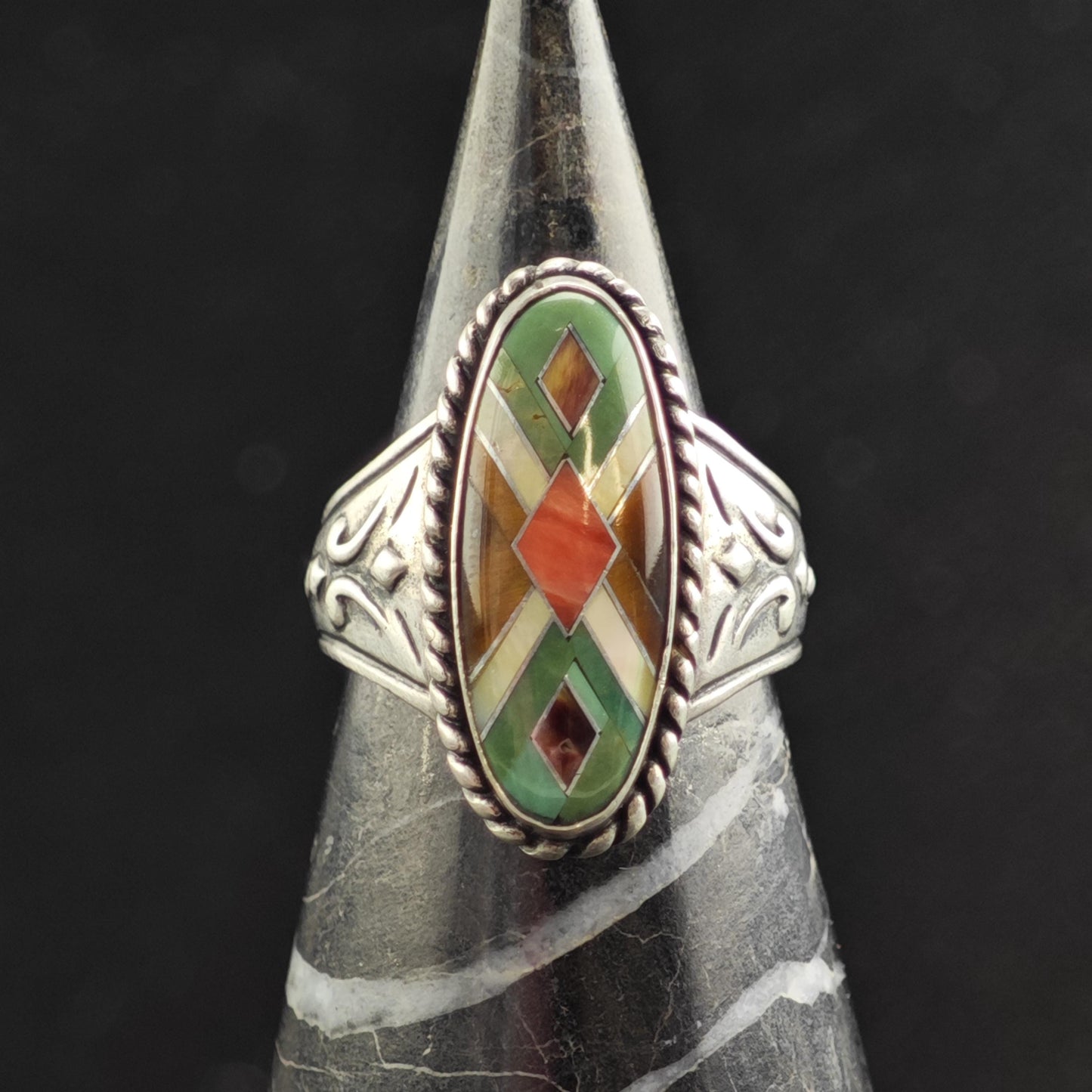 Relios Multistone Inlay Sterling Silver Ring Sz 7 1/4 R6560