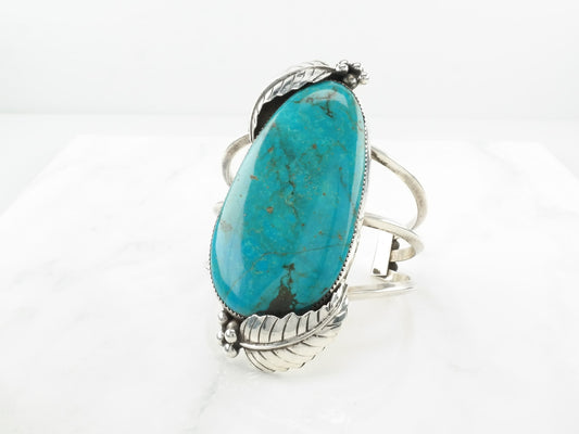 Native American Sterling Silver Cuff Bracelet Blue Turquoise