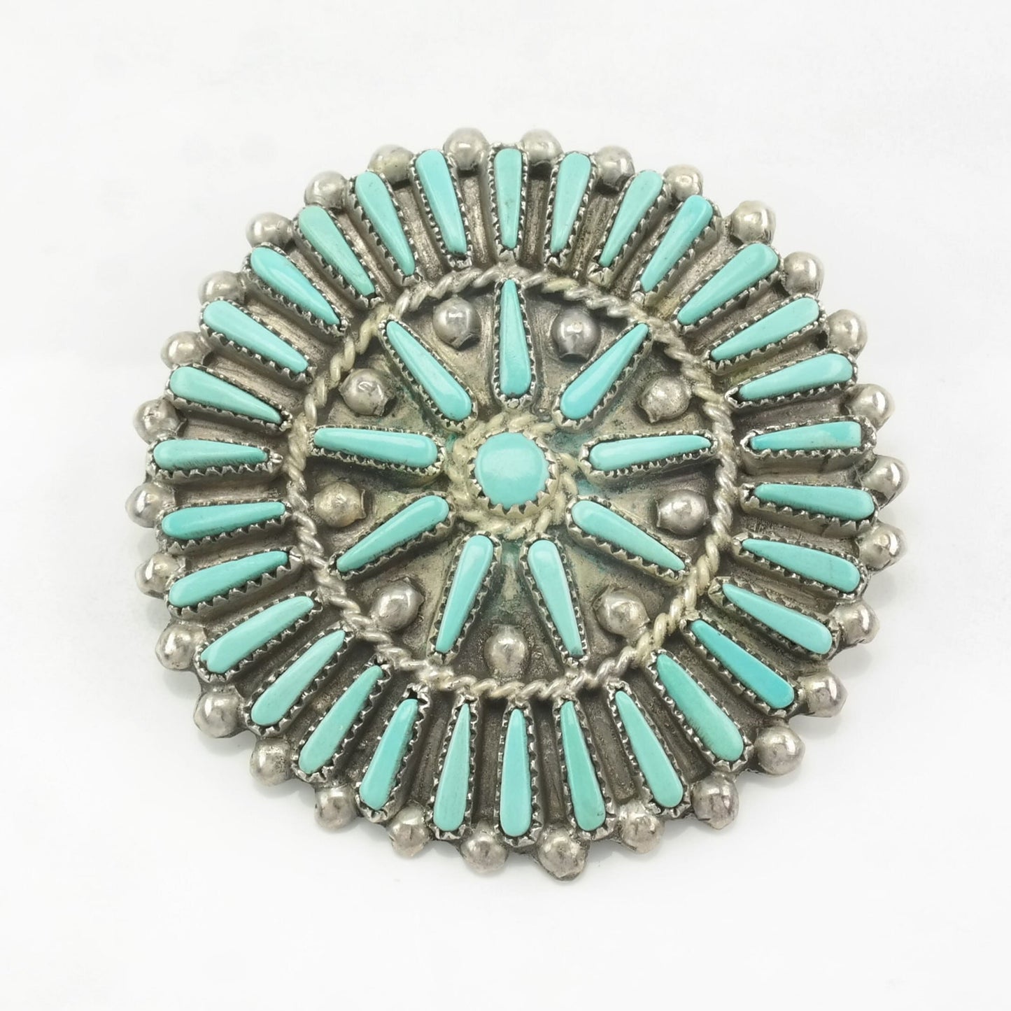 Zuni Brooch Pendant Cluster Blue Turquoise Sterling Silver
