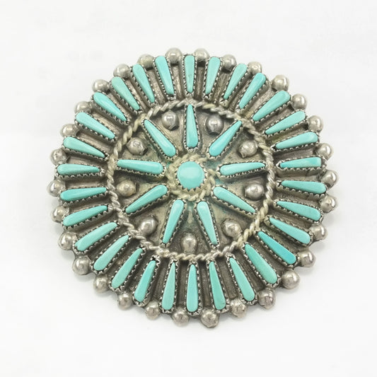 Zuni Brooch Pendant Cluster Blue Turquoise Sterling Silver