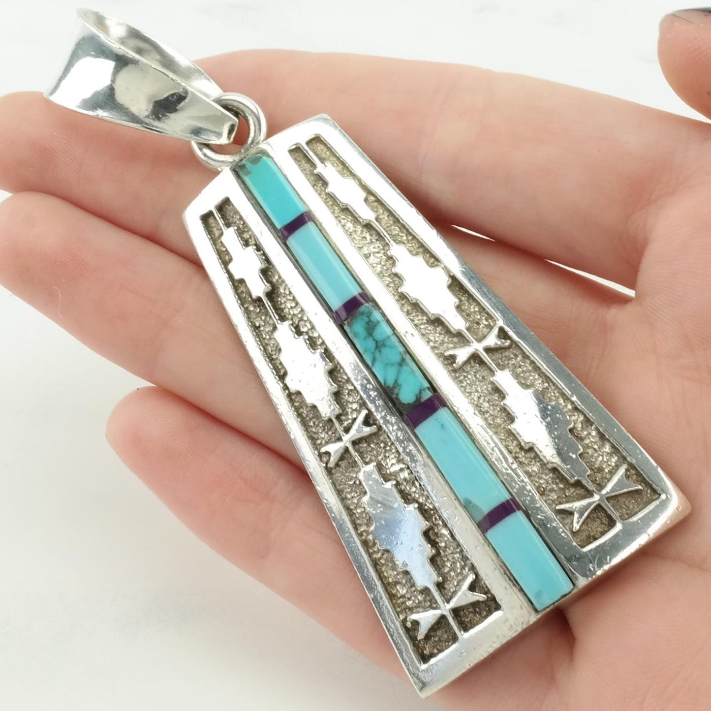 Vintage Southwest Turquoise, Overlay, Inlay Sterling Silver Pendant