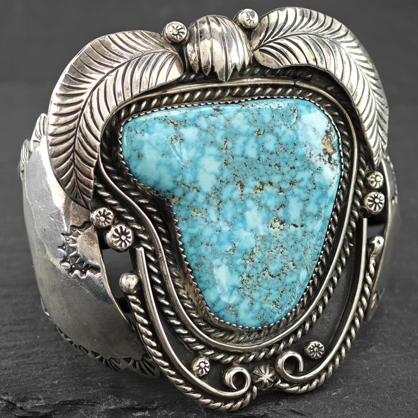 Kewa Cuff Bracelet Blue Kingman's Turquoise Leaf Sterling Silver