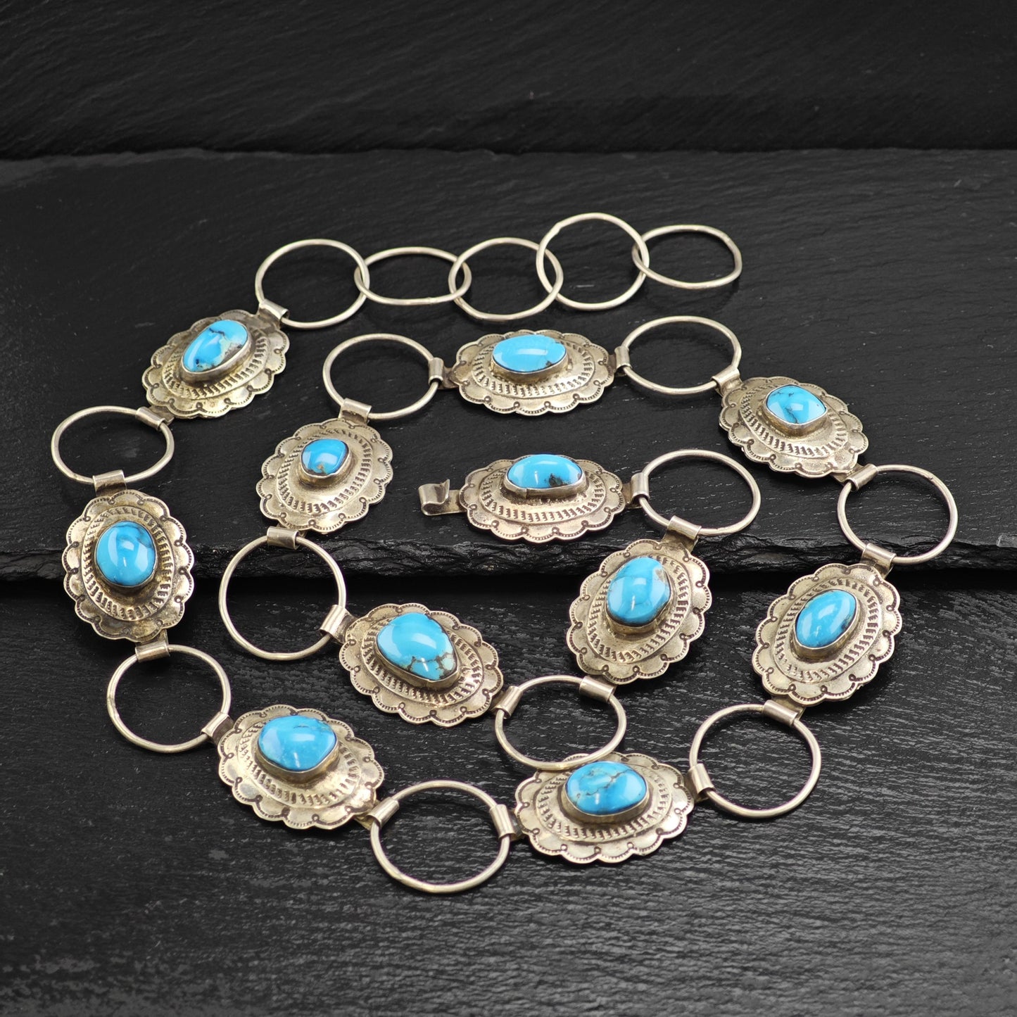 Vintage SW Turquoise Concho Sterling Silver Hook Belt
