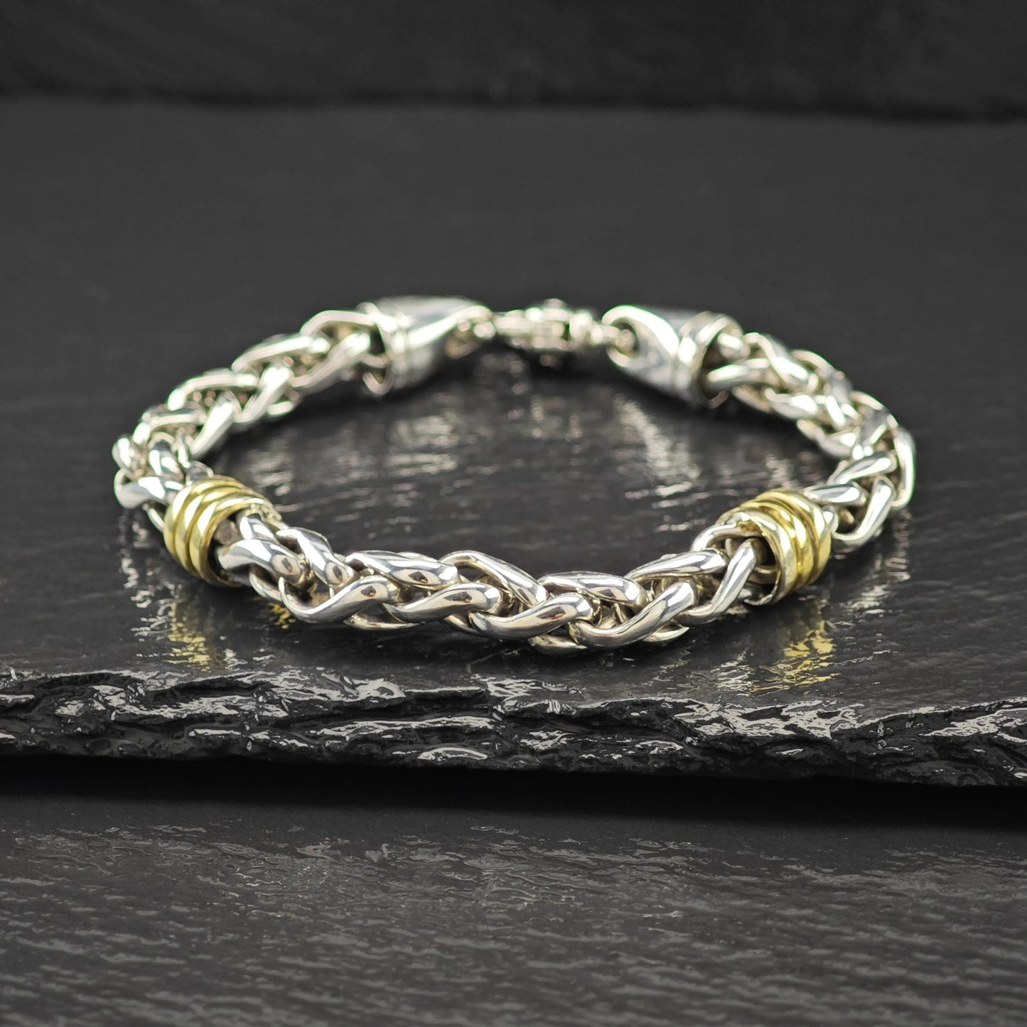 Two Tone Link Bracelet Sterling Silver Size 6 1/2"