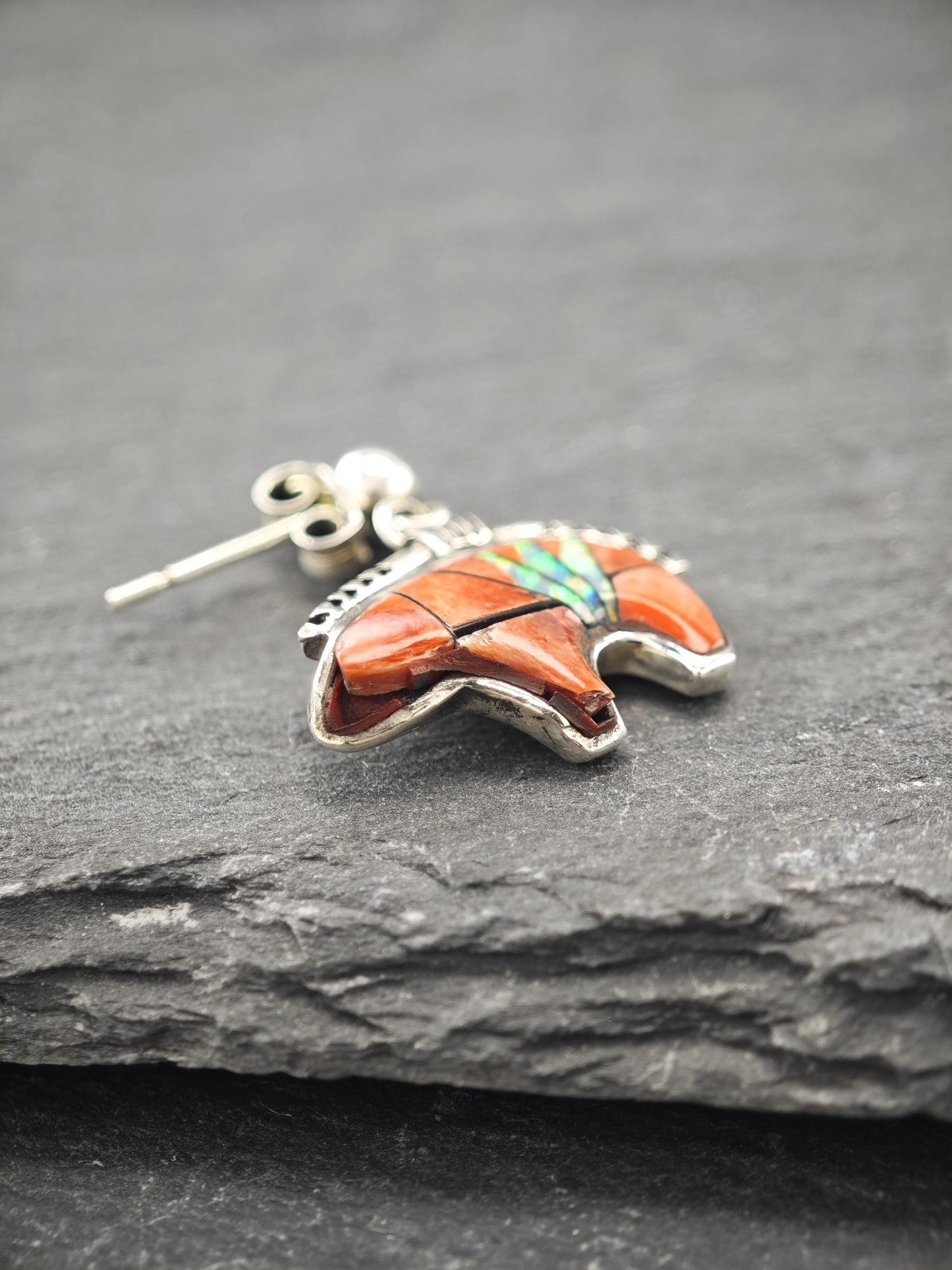 Choice of Southwest Inlay, Lab Opal Pierced Dangle Earrings Sterling Silver