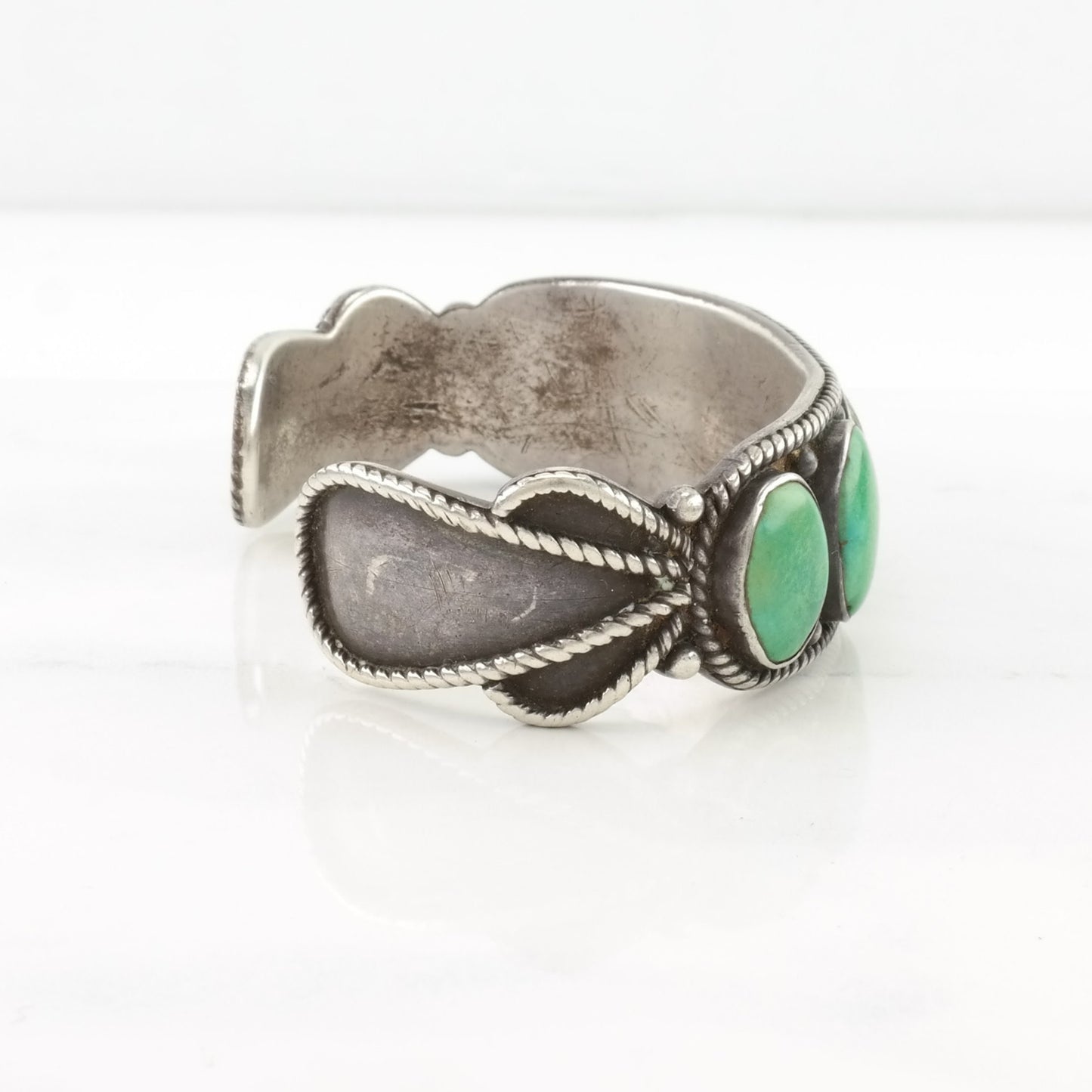 Ingot Silver, Native American Sterling Silver Cuff Bracelet Green, Blue Turquoise 5 Stone